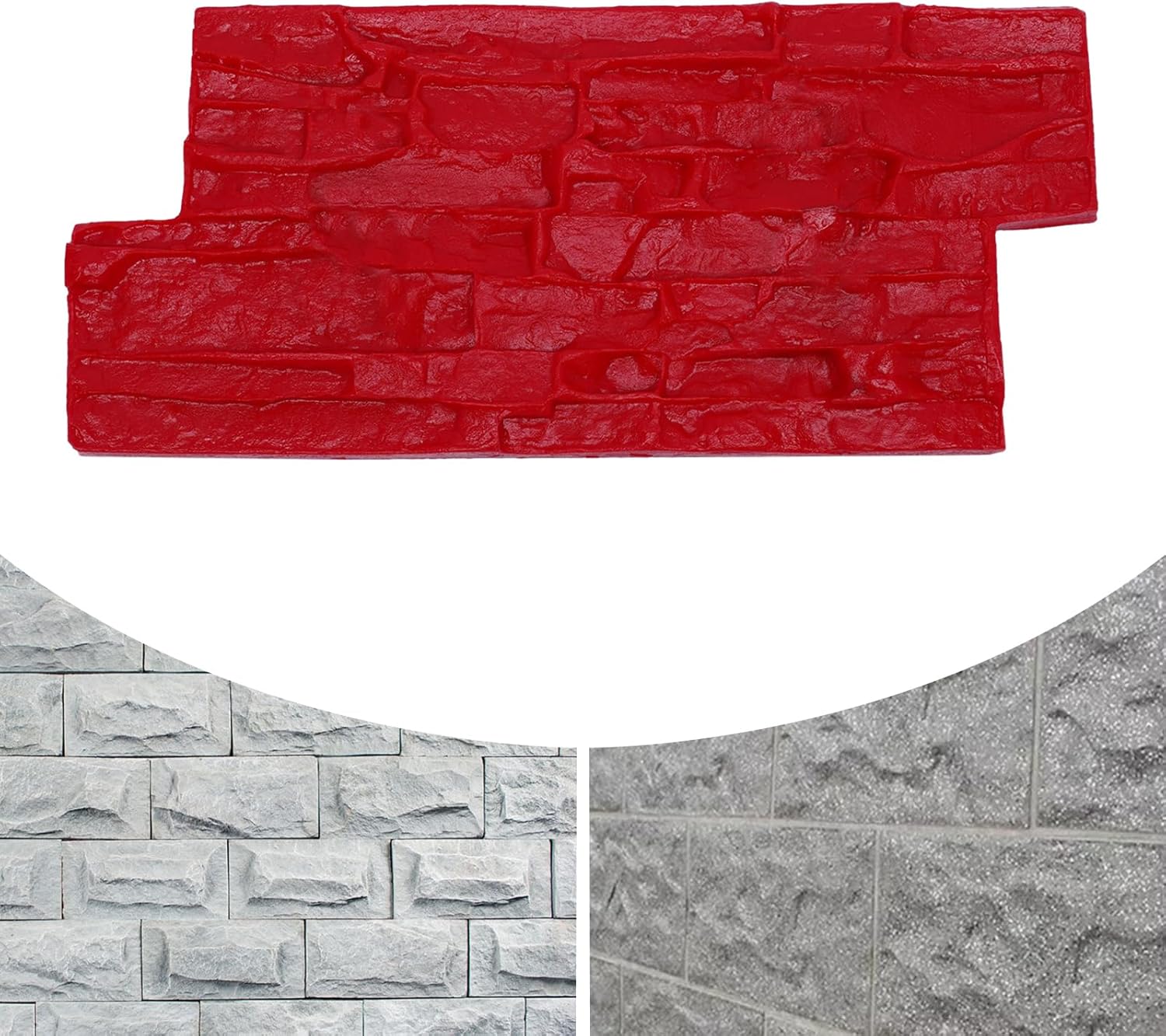 KONKENIE Sellos de hormigón de poliuretano grande Esteras de textura de piedra Herramienta de estampado Impresión de cemento rojo (15.7 * 7.9 in)