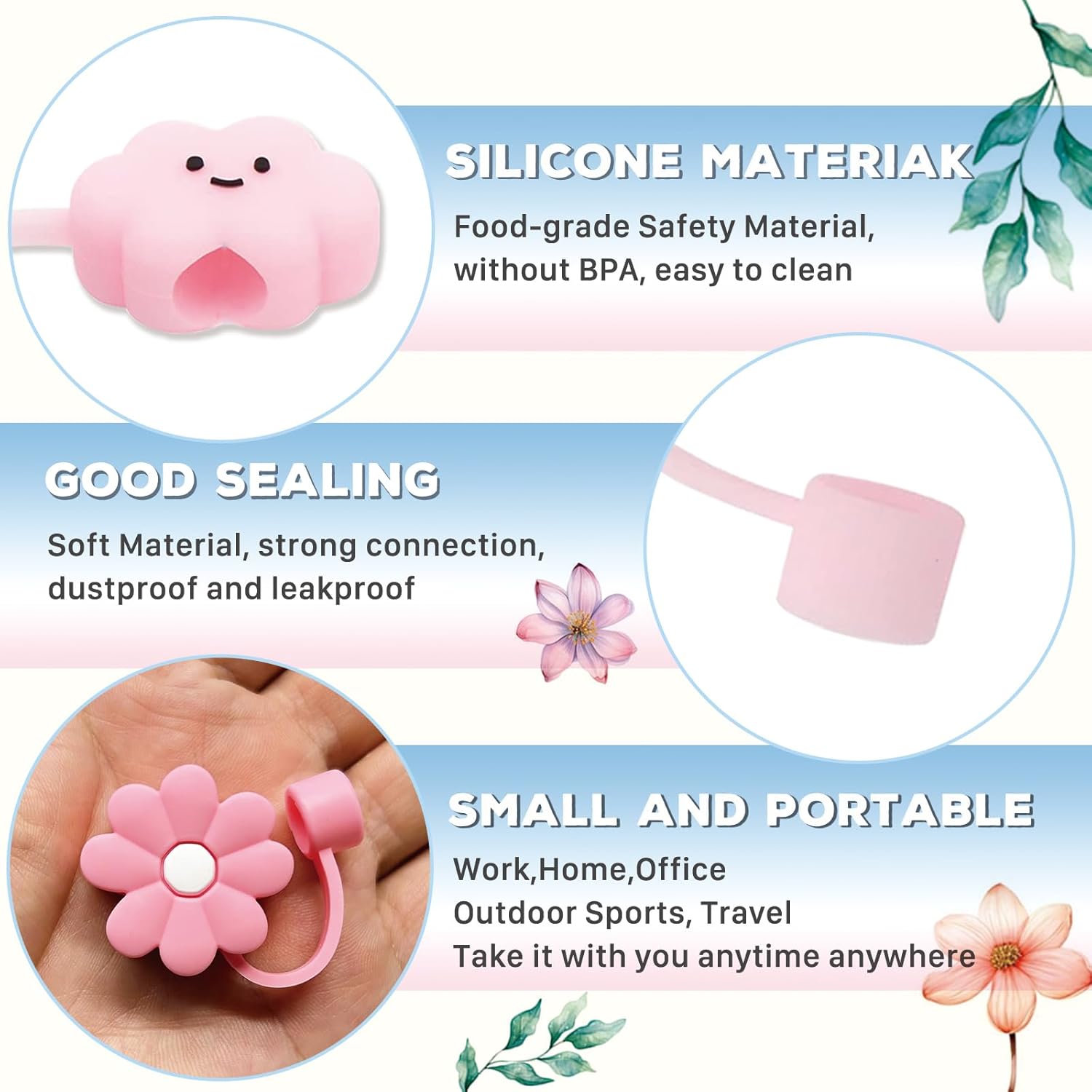 Stanley – 8 fundas para popote de silicona de 0.4 pulgadas de diámetro, para vaso Stanley de 30 y 40 onzas, tapas para popote en forma de flor y