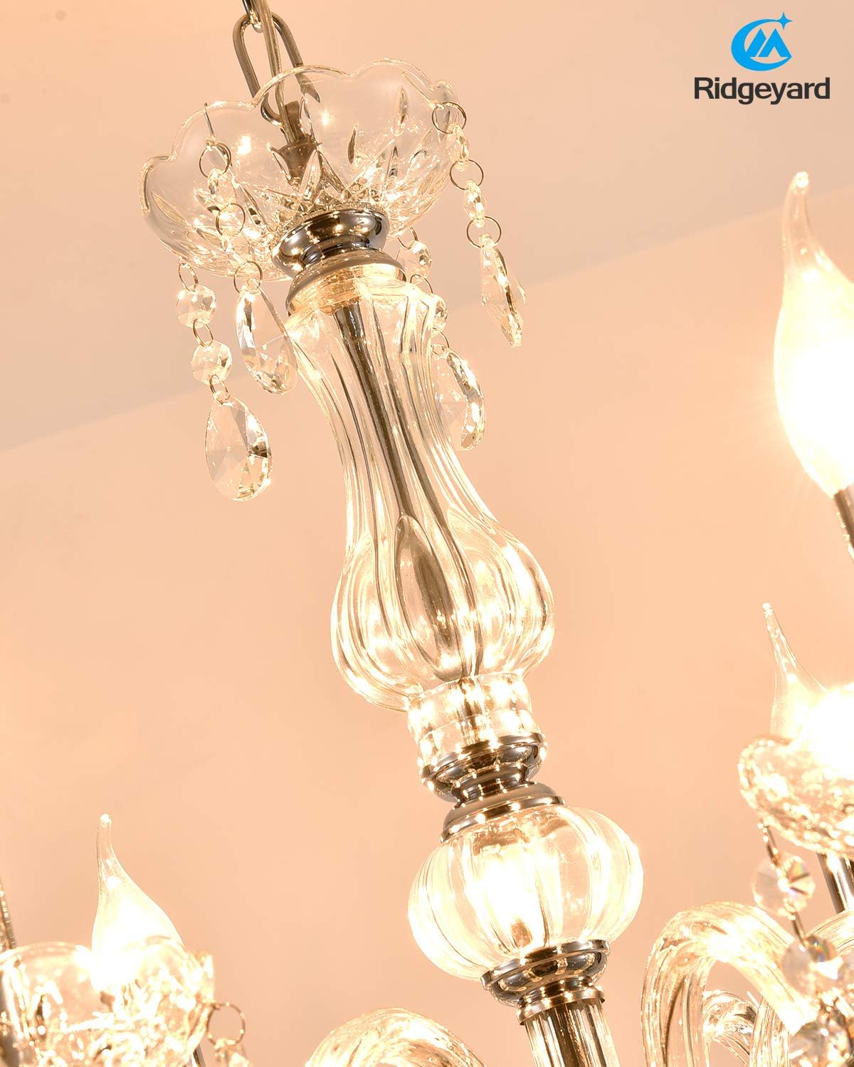 Ridgeyard 10 Luces Modernas Lujosas K9 Cristal Candelabro Lámpara Colgante Lámpara de Techo Salón Iluminación para Comedor Salón Dormitorio Entrada