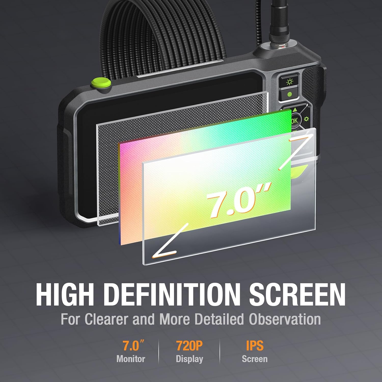 Boroscopio de triple lente con pantalla IPS de 7 pulgadas, cámara de inspección industrial Teslong 1080P HD con luz, herramienta de alcance mecánico