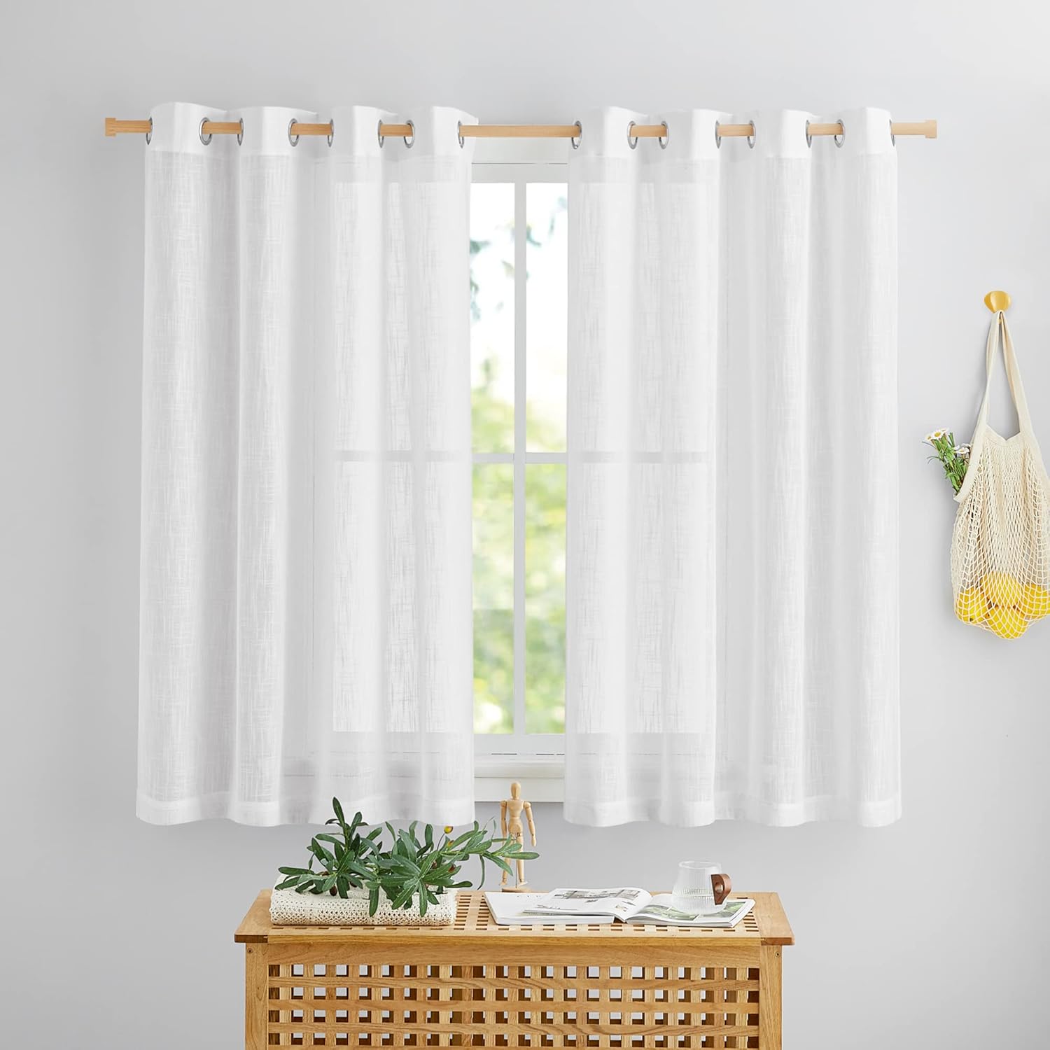 PONY DANCE – Cortinas transparente con apariencia de lino, con ojales