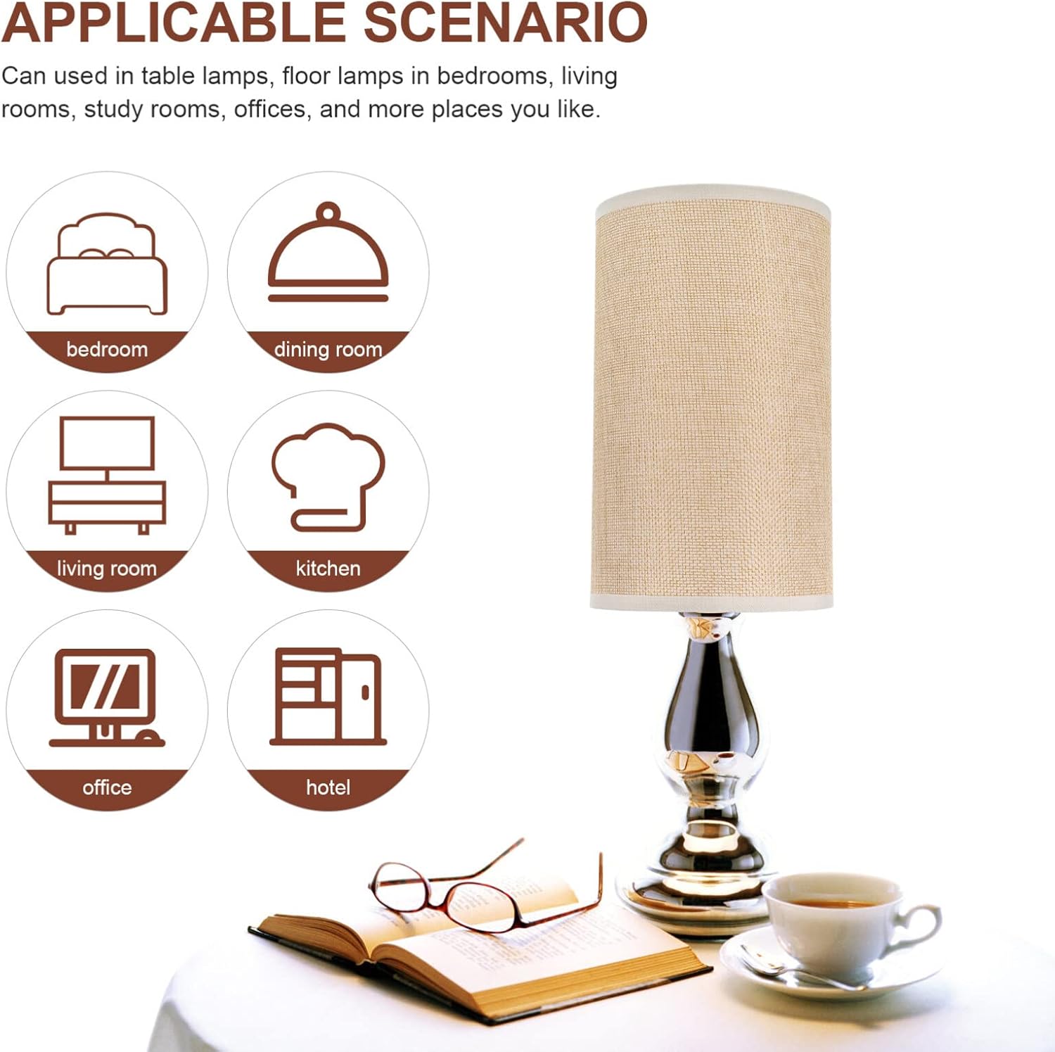 BESPORTBLE Lámpara de mesa Lámpara colgante Pantalla de tambor de lino Pantalla de lámpara de mesita de noche, pantalla de lámpara cilíndrica,