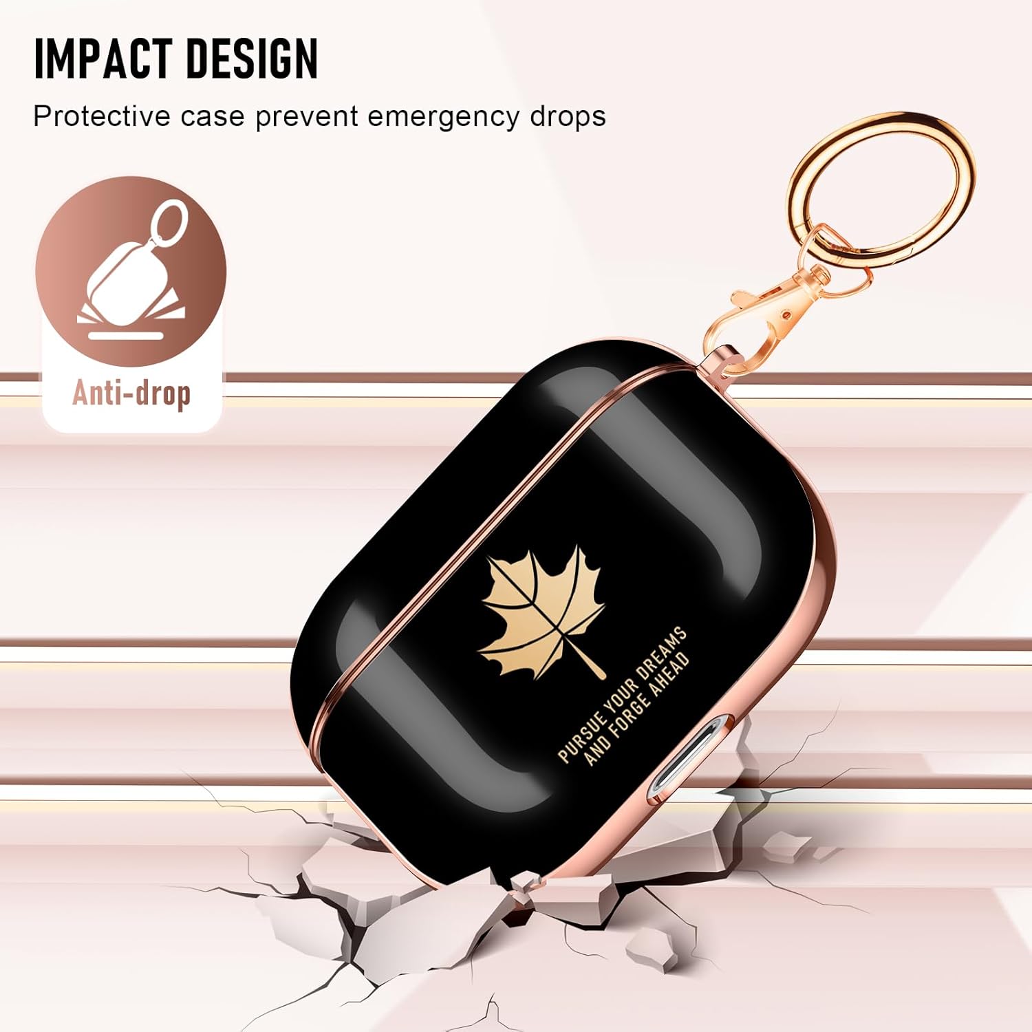 Valkit Funda para Apple Airpods Pro 2, elegante galvanoplastia con patrón de hoja de arce dorada y diseño a prueba de golpes para mujeres y niñas