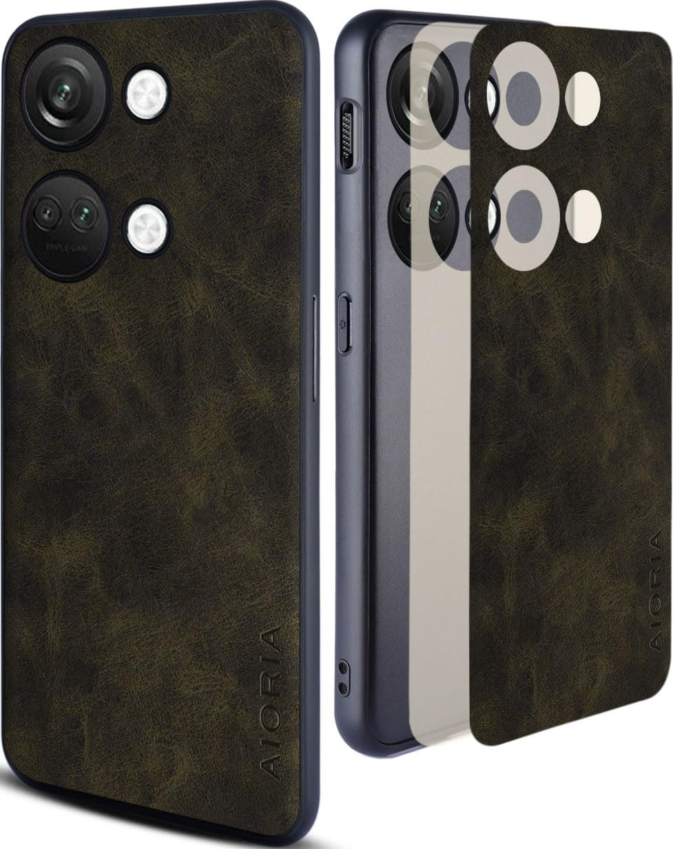 AIORIA Funda para Oneplus Nord 3, funda de cuero de alta calidad, diseño retro, funda protectora completa para Oneplus Nord 3 5G (oliva)