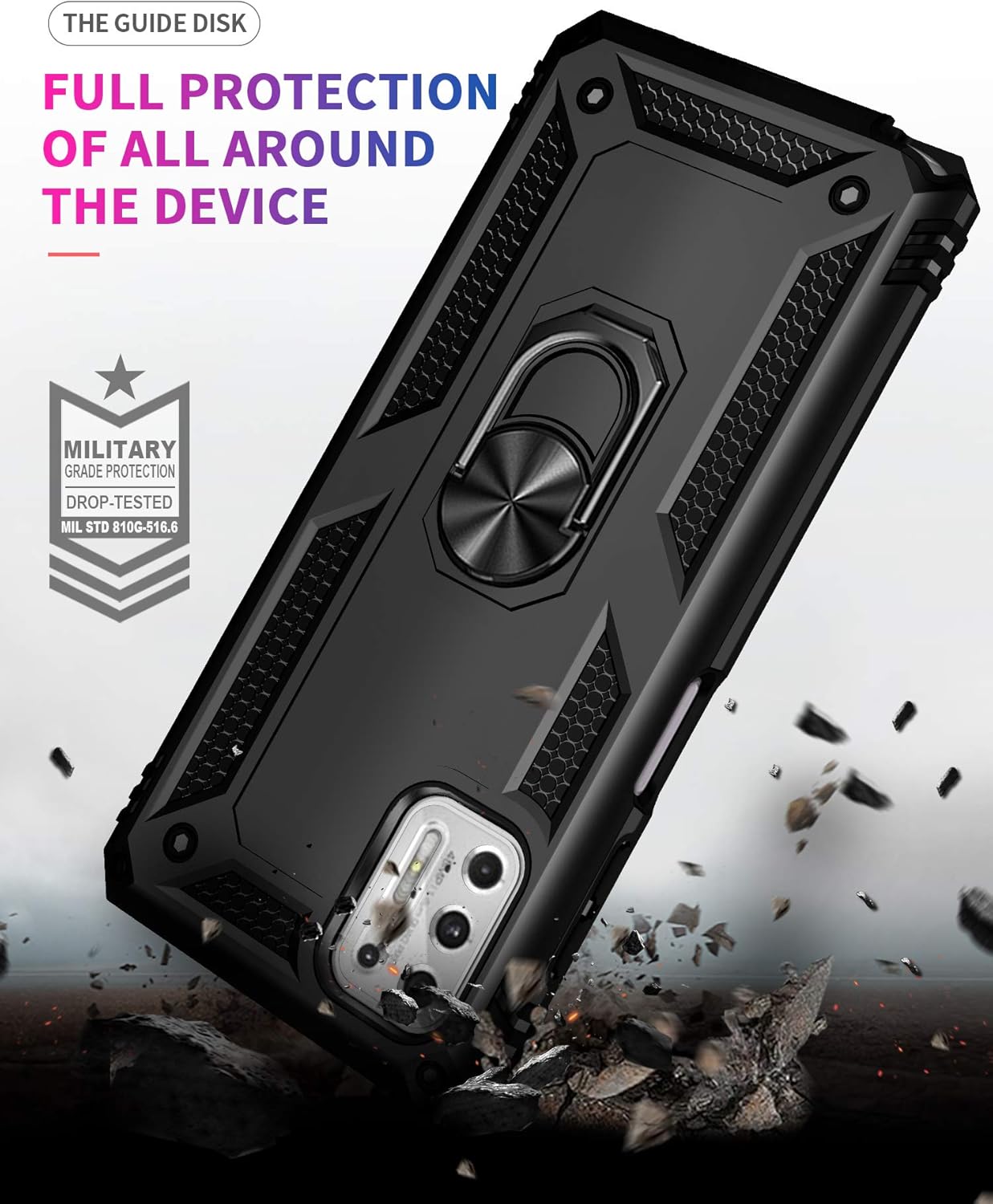 Funda para Motorola Moto G Stylus 5G 2021, funda protectora de silicona TPU con soporte de anillo magnético giratorio, absorción de golpes militar