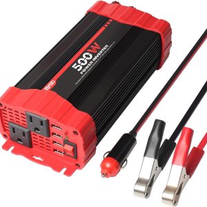 BYGD Inversor de corriente de automóvil de 500 W convertidor de corriente continua de 12 V a 110 V doble toma de corriente con 31 A 4 puertos USB BYGD Inversor de corriente de automóvil de 500 W convertidor de corriente continua de 12 V a 110 V doble toma de corriente con 31 A 4 puertos USB