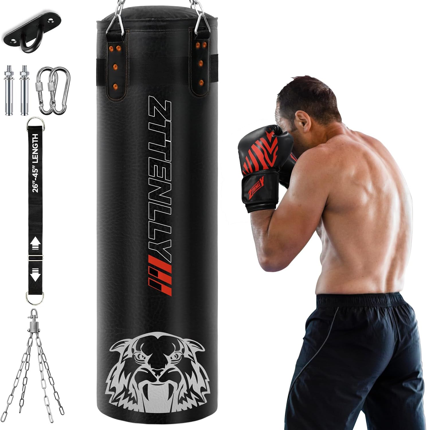 ZTTENLLY Saco de boxeo con guantes, piel sintética y correa de altura ajustable, juego de bolsas de boxeo para niños de más de 12 años, ideal para