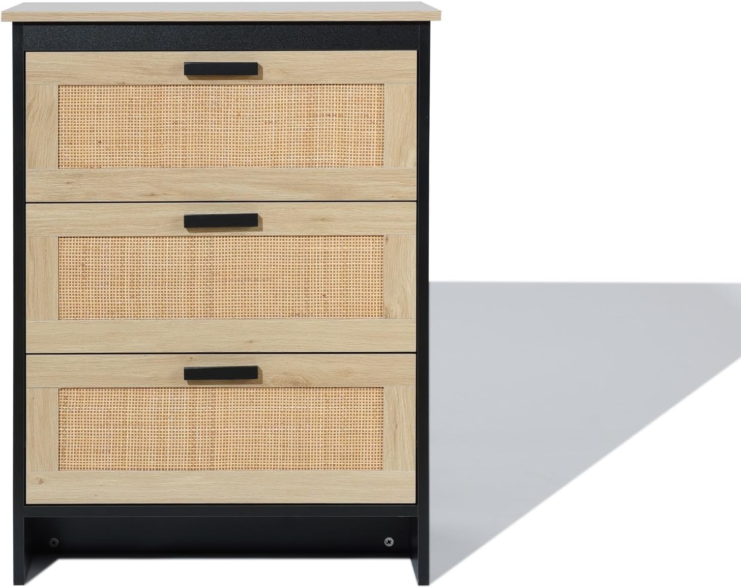 LuxenHome – Cofre de ratán con 3 cajones de madera negra y marrón