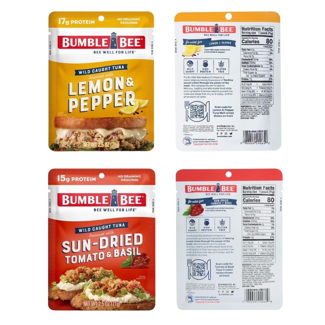 Bumble Bee – Paquete variado de 9 sabores de atún de despensa con cubiertos reutilizables 3 en 1 por ZIGGALOU
