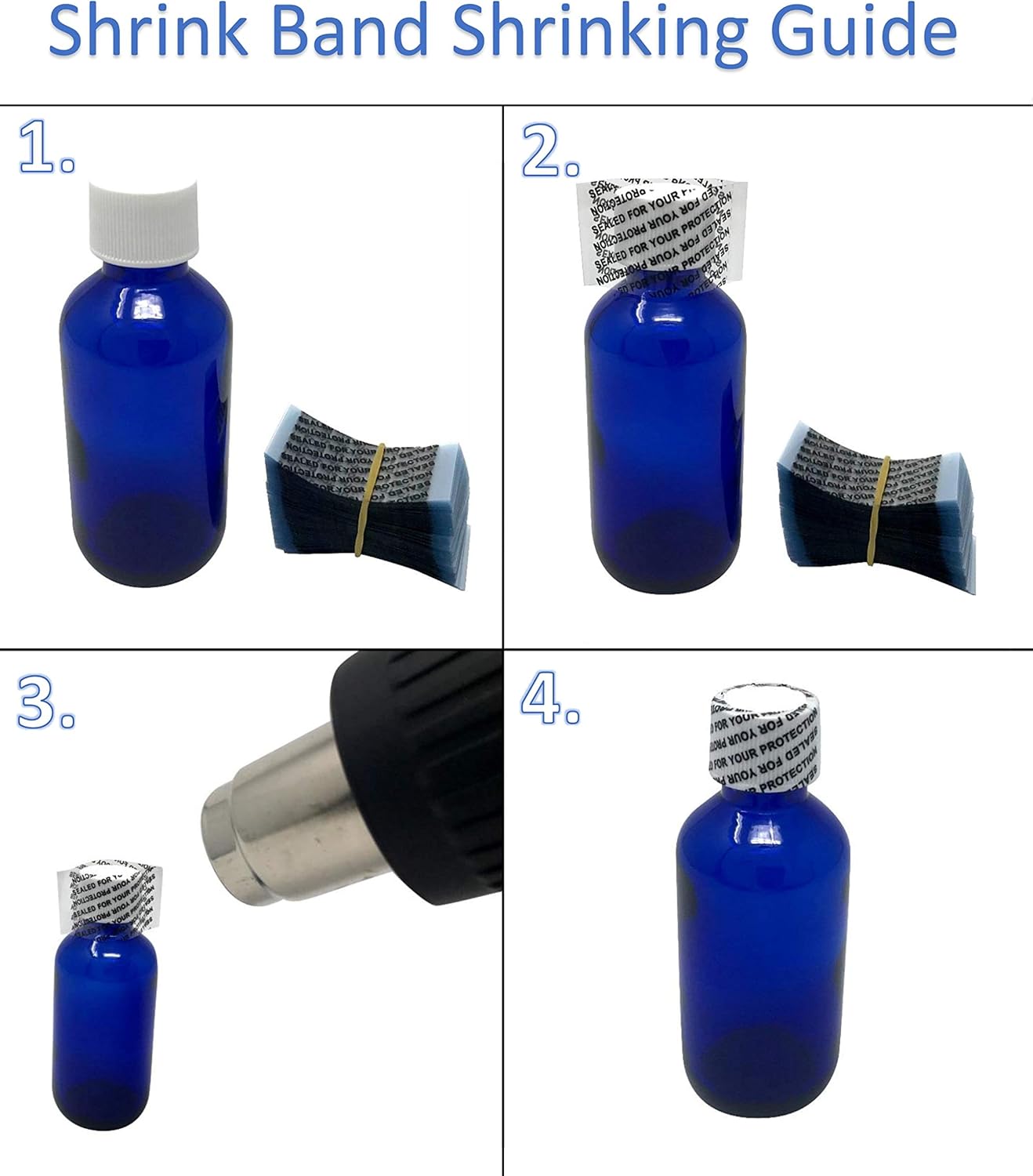Banda retráctil perforada transparente de 3.701 x 2.205 in para tarros de especias, frascos pequeños, tarros de cosméticos y más. Rango de diámetro