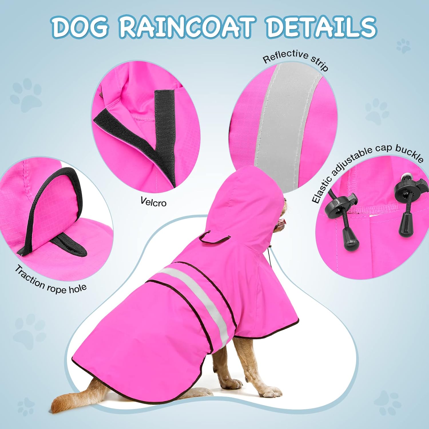 Impermeable para perro, abrigo reflectante para perro, chaqueta impermeable para perro, chaqueta de lluvia ajustable para perro con capucha, poncho