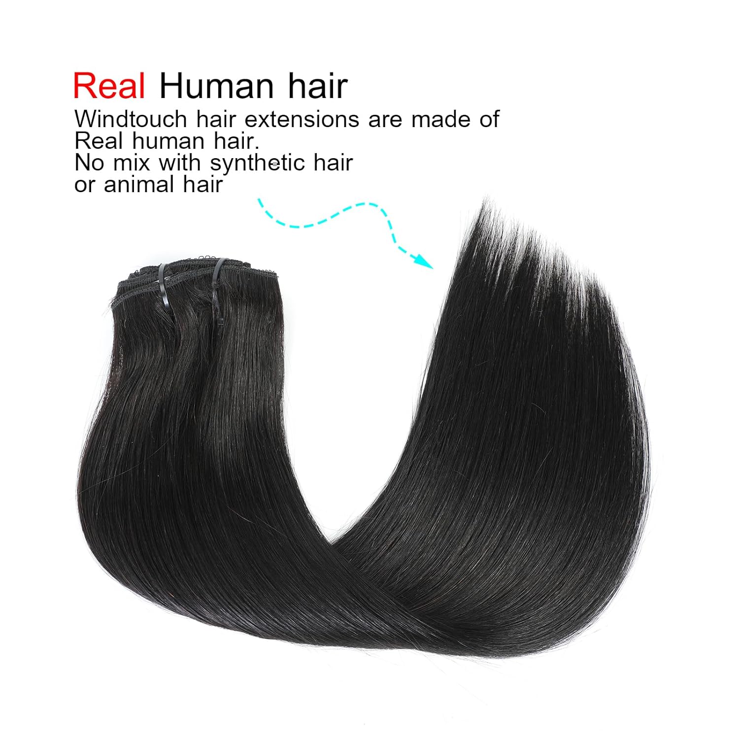 Extensiones de cabello humano lacio con clip, #1B, 3.53 oz, 7 unidades, extensiones de cabello humano real, color negro natural, para mujer (14