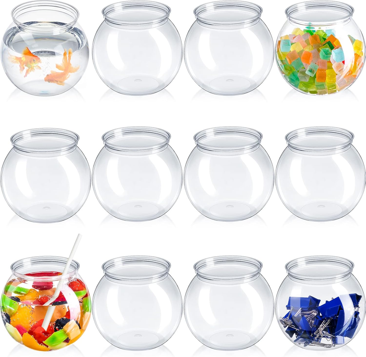 12 peceras transparentes, cuencos de plástico de 27 onzas para bebidas, cuenco irrompible de alta resistencia con 12 pajitas para juegos de