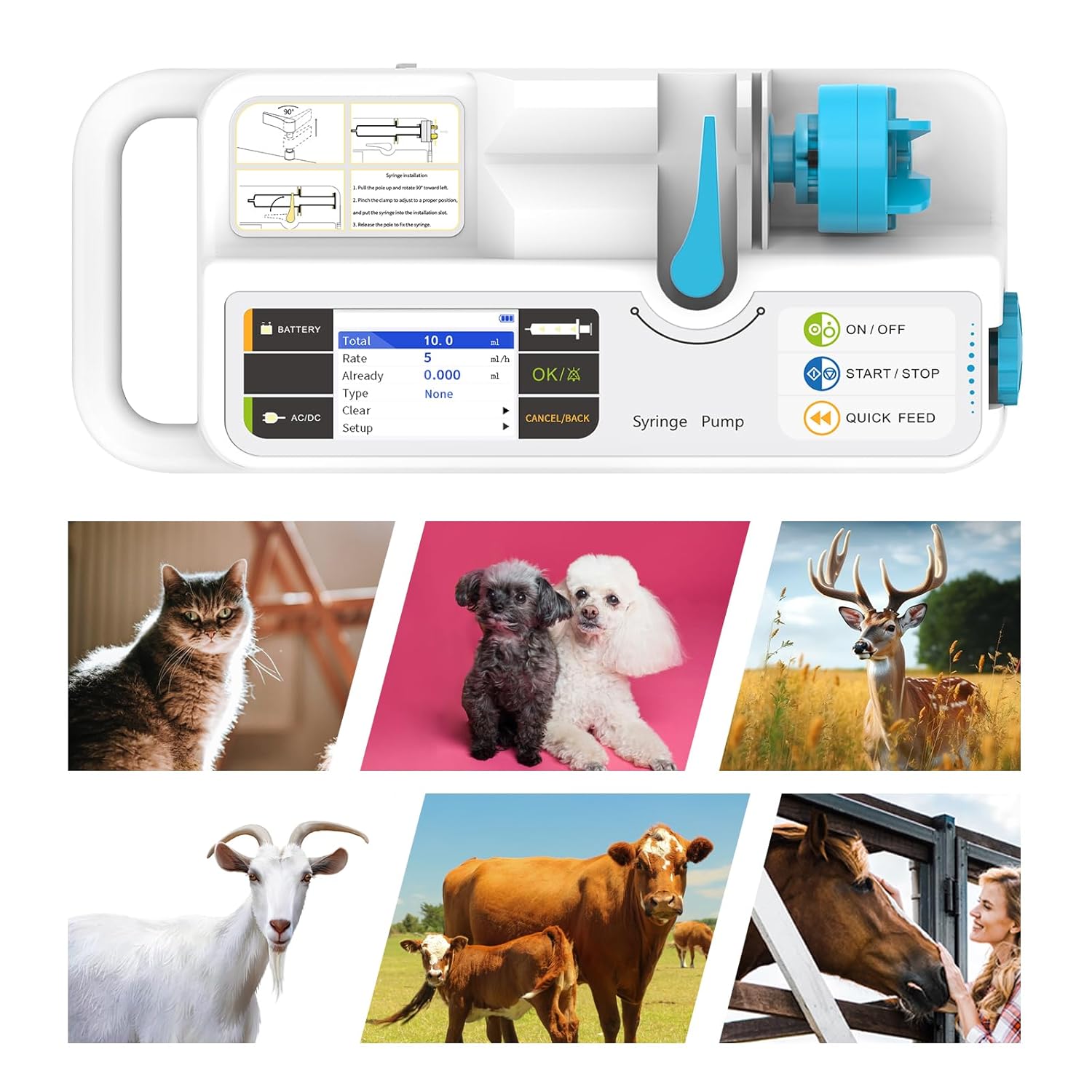 CONTEC Bomba de jeringa veterinaria Máquina de bomba recargable con KVO Alarma de umbral de oclusión ajustable y calibración SP950