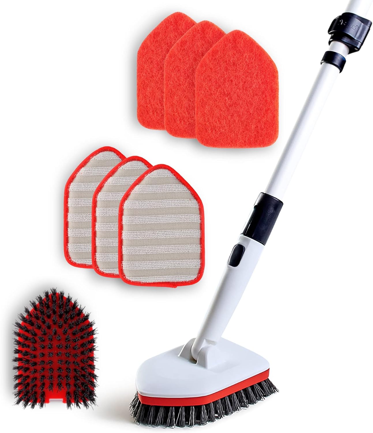 Cepillo de limpieza 3 en 1 extensible de mango largo de 58 pulgadas, paquete económico, cepillo de ducha antiarañazos para limpieza de baño, cocina,