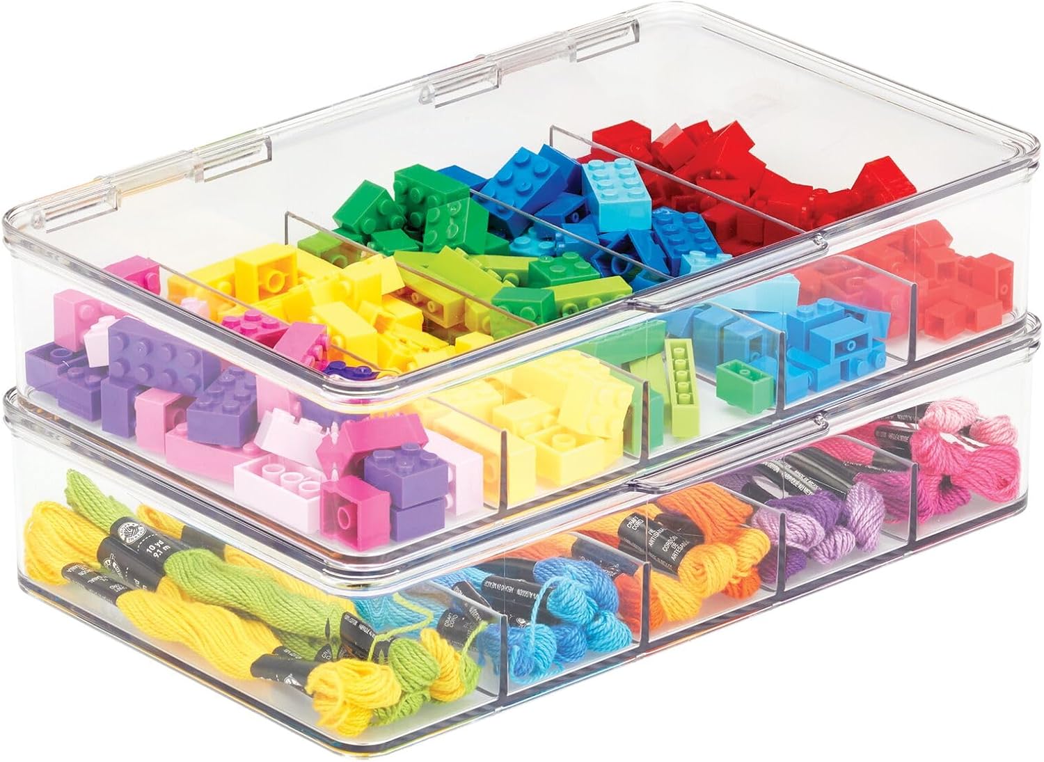 mDesign Organizador de plástico dividido para juguetes con tapa de bisagra para armario, armario, gabinete, 5 secciones, capacidad para bloques de