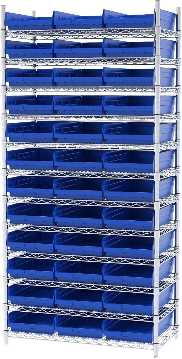 Akro-Mils 30178 – Caja de plástico para estantes anidados, (18 x 11 x 4 pulgadas), azul, (paquete de 12)