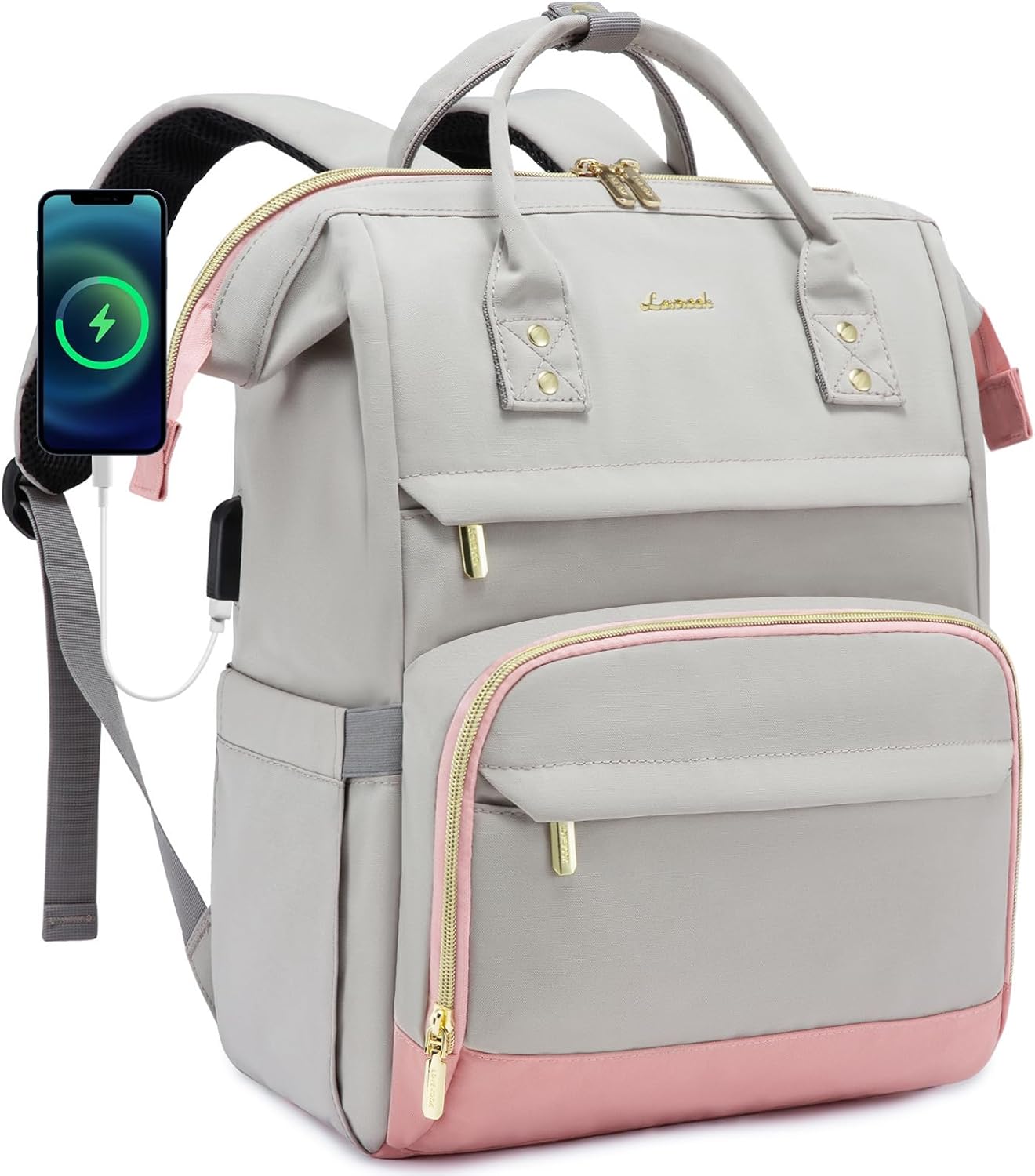 LOVEVOOK Mochila para laptop para mujer, 15.6 pulgadas de ancho abierto, mochila de viaje para mujer, con puerto USB, impermeable, para profesores,
