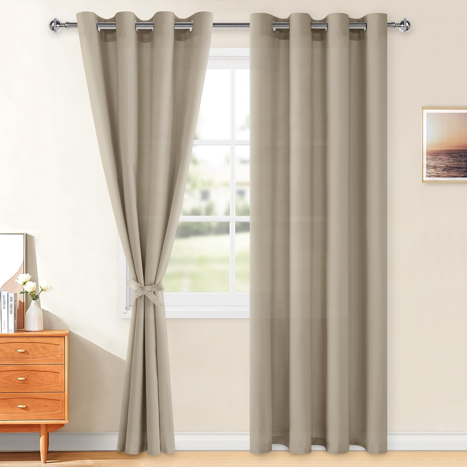 Hiasan Cortinas filtrantes de luz para sala de estar de 84 pulgadas de largo, cortina semitraslúcida de privacidad con ojales y alzapaños para
