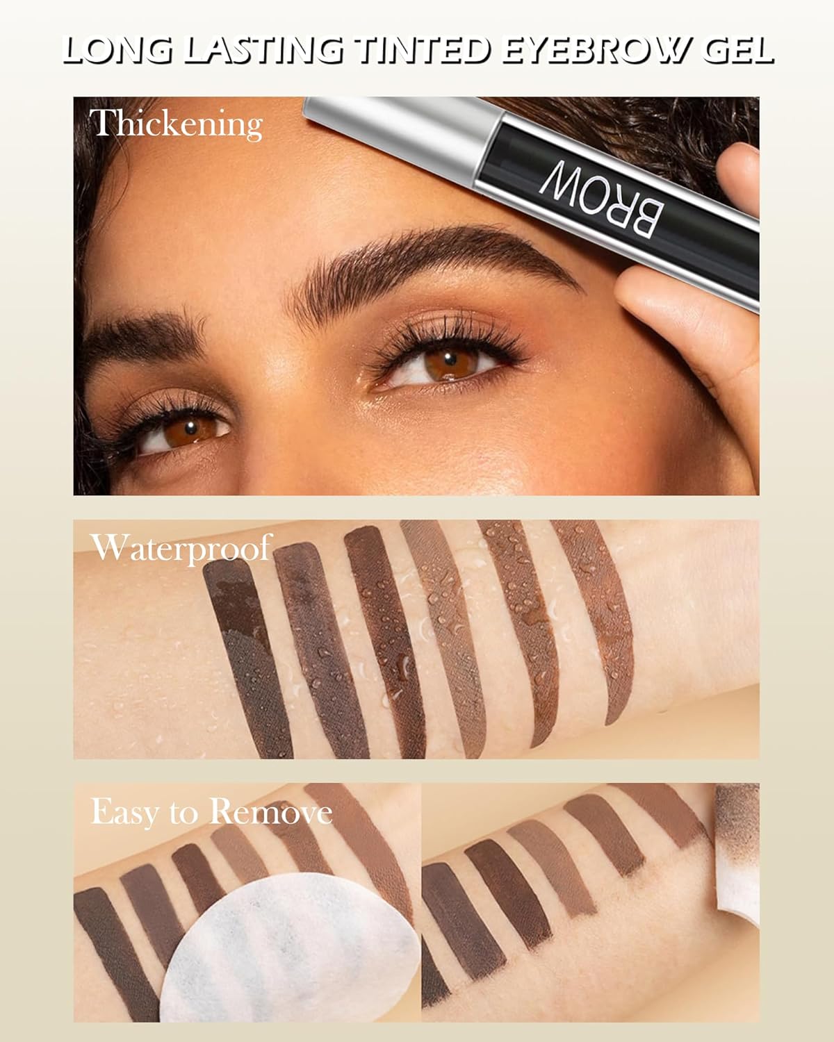 Gel de cejas teñido resistente al agua – Gel de cejas engrosante teñido marrón, pegamento voluminizador de cejas rápido para cejas, maquillaje de