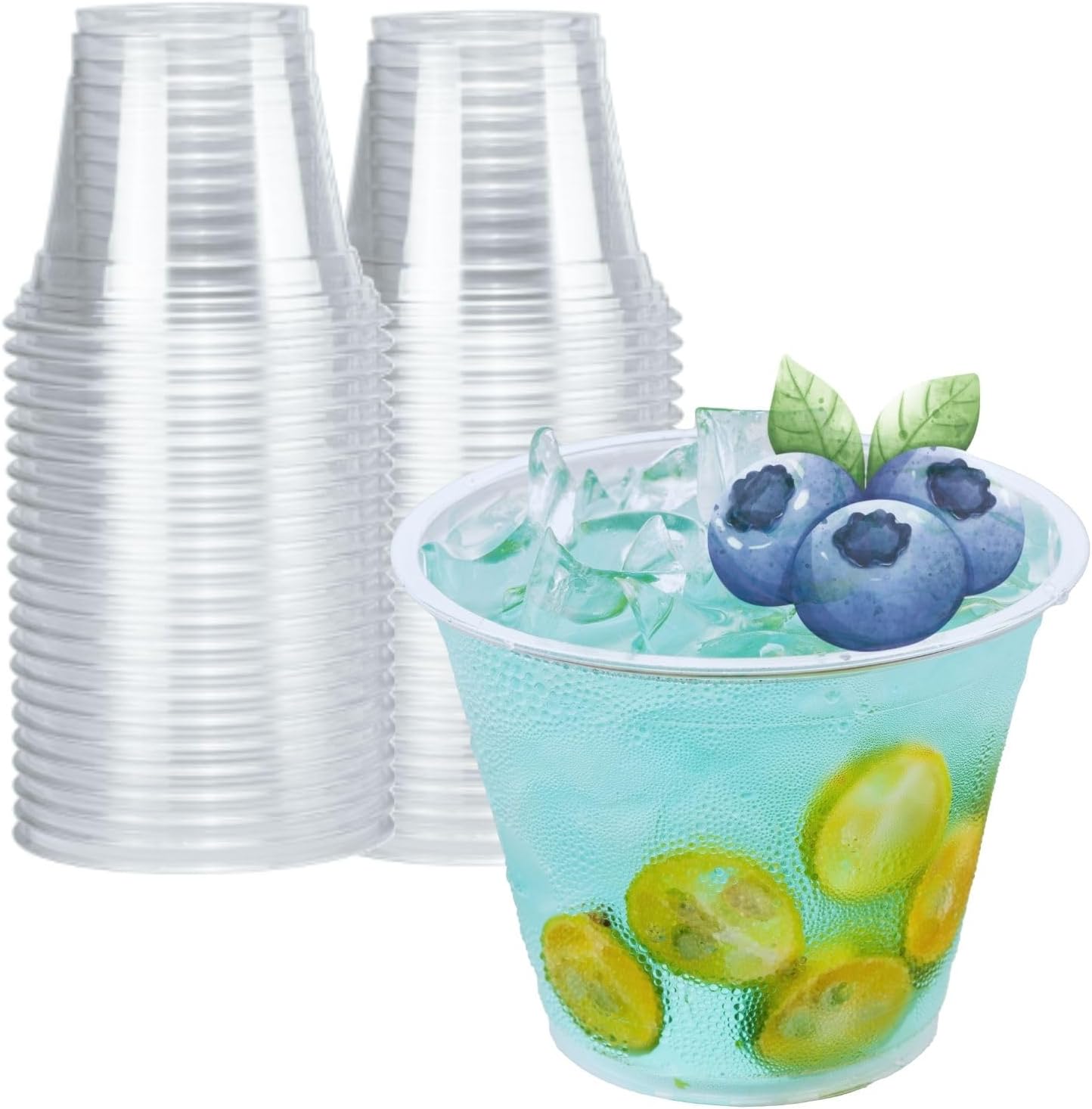 botogift Paquete de 50 Vasos de plástico transparente de 9 onzas, vasos desechables de cristal, vasos de plástico PET para fiestas, bodas, cócteles,