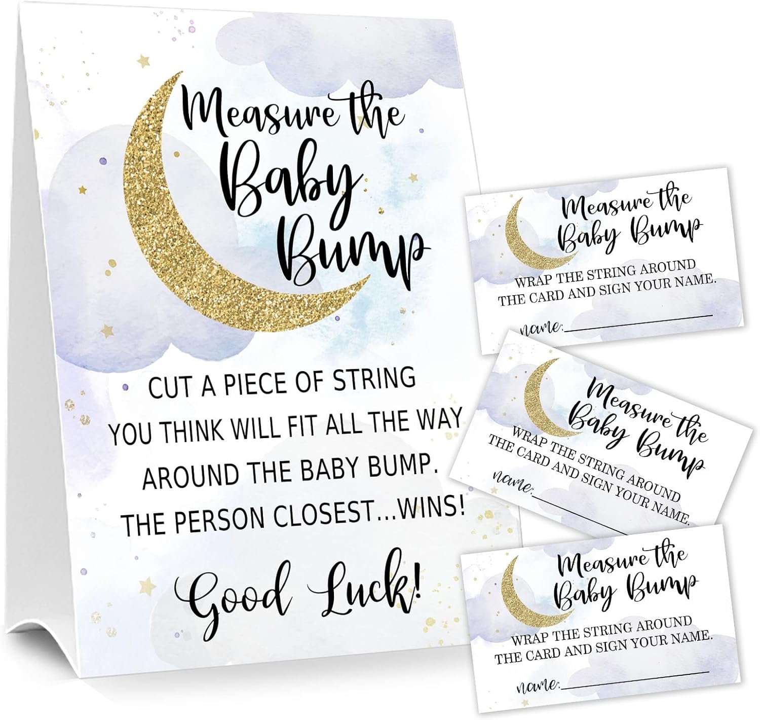 Letrero de Baby Shower Games Measure the Baby Bump, How Big is Mommy’s Belly Party Favors, cartel de pie Kraft de 5 x 7 pulgadas y 50 tarjetas de