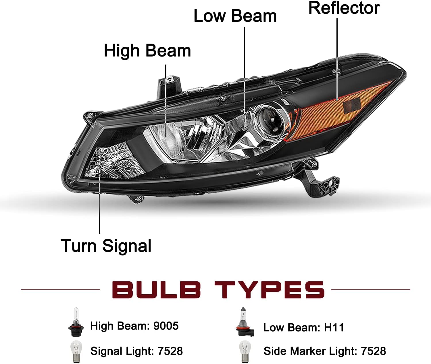 JSBOYAT Par de montaje de faros delanteros para Honda Accord Coupe 2008-2012 de 2 puertas tipo halógeno OEM proyector delantero negro esquina ámbar