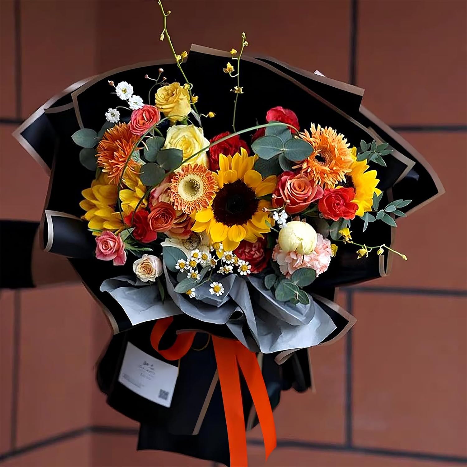 ZORRITA 20 hojas de papel de regalo de ramo de flores, papel de regalo de flores impermeable con cintas, suministros de floristería, 22.8 x 22.8