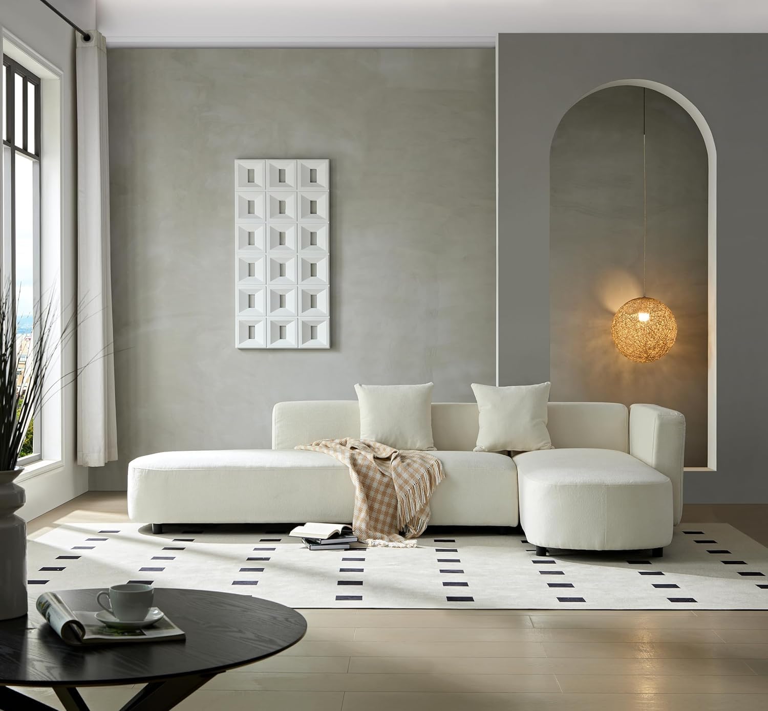 Sofá de estilo moderno de 110.2 pulgadas, sofá de lujo, tapizado otomano curvado de 4 asientos, sofá de felpilla orientado a la derecha para