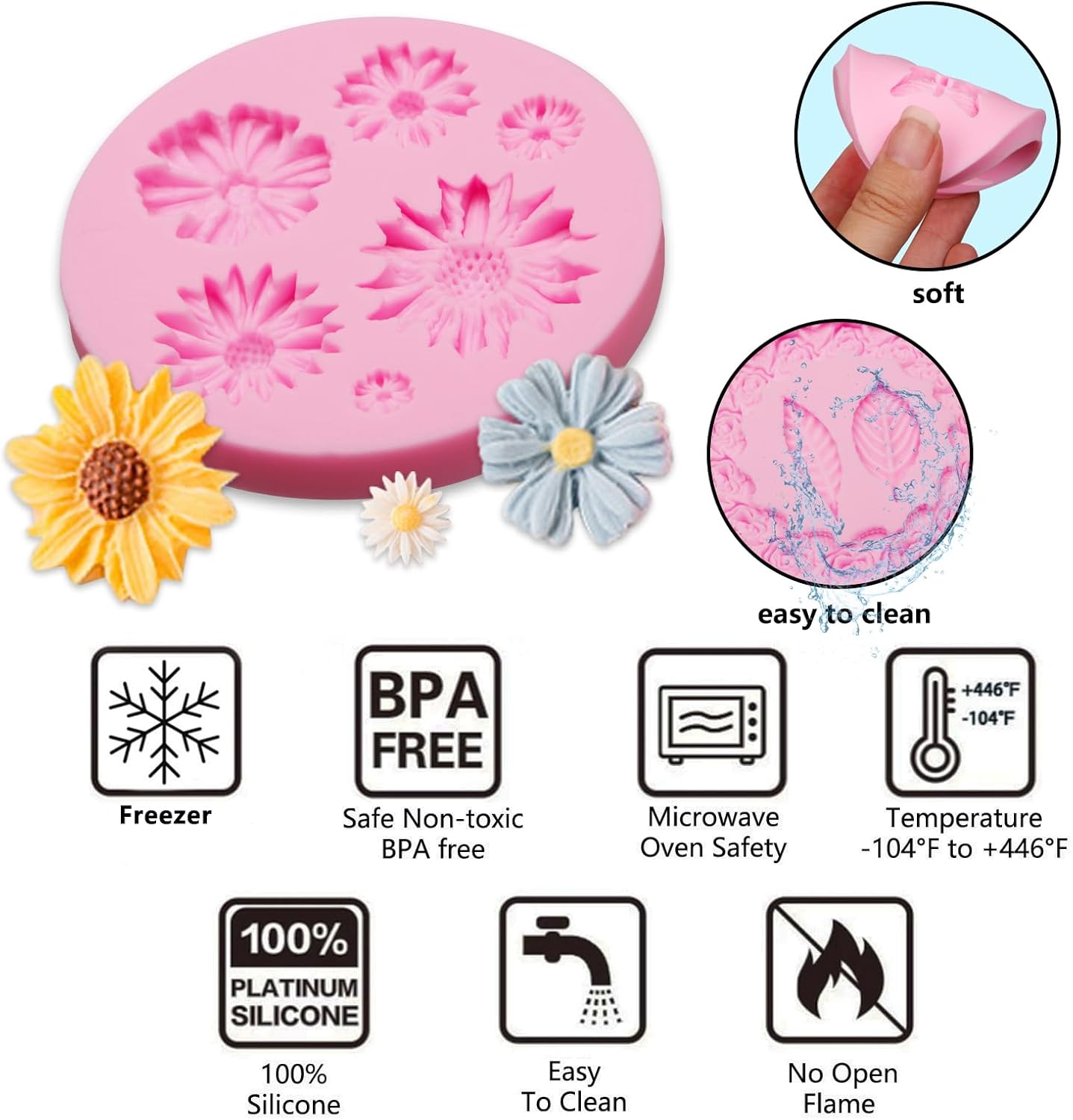 Mini moldes de silicona de arcilla, 6 paquetes de girasoles de mariposa, girasoles, dulces, fondant, molde de azúcar para decoración de jabón,