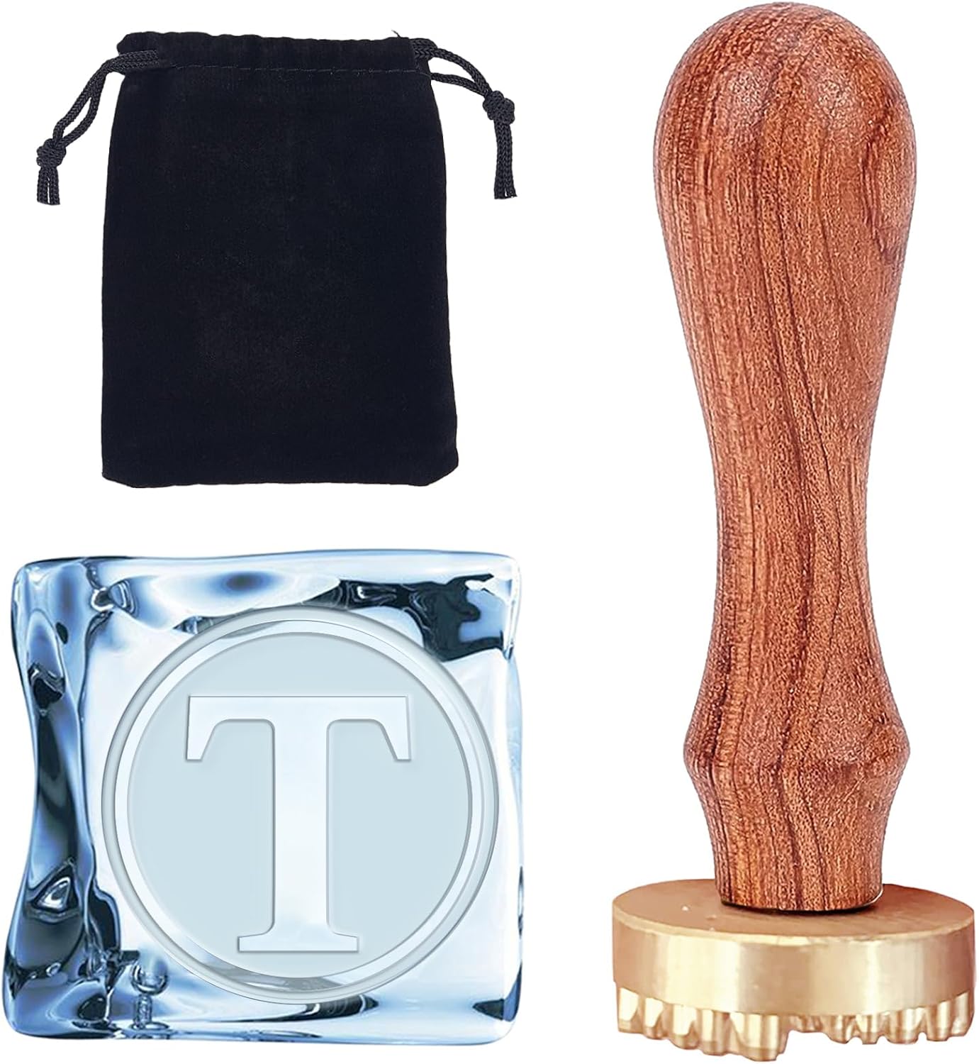 CRASPIRE Sello de hielo con letras en T de 1.2 pulgadas con cabeza de latón extraíble, mango de madera, sello de marca de hielo para cóctel, fiesta,