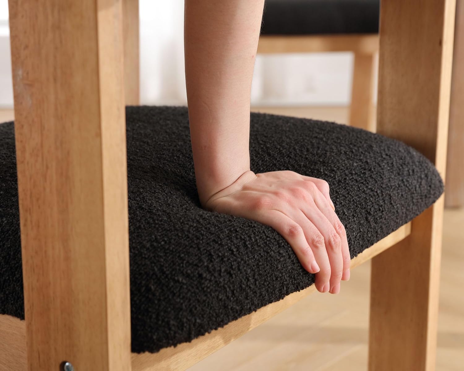 VESCASA Sillas de comedor tapizadas con patas rectangulares de madera marrón claro, sillas de comedor modernas de vellón sherpa de mediados de siglo