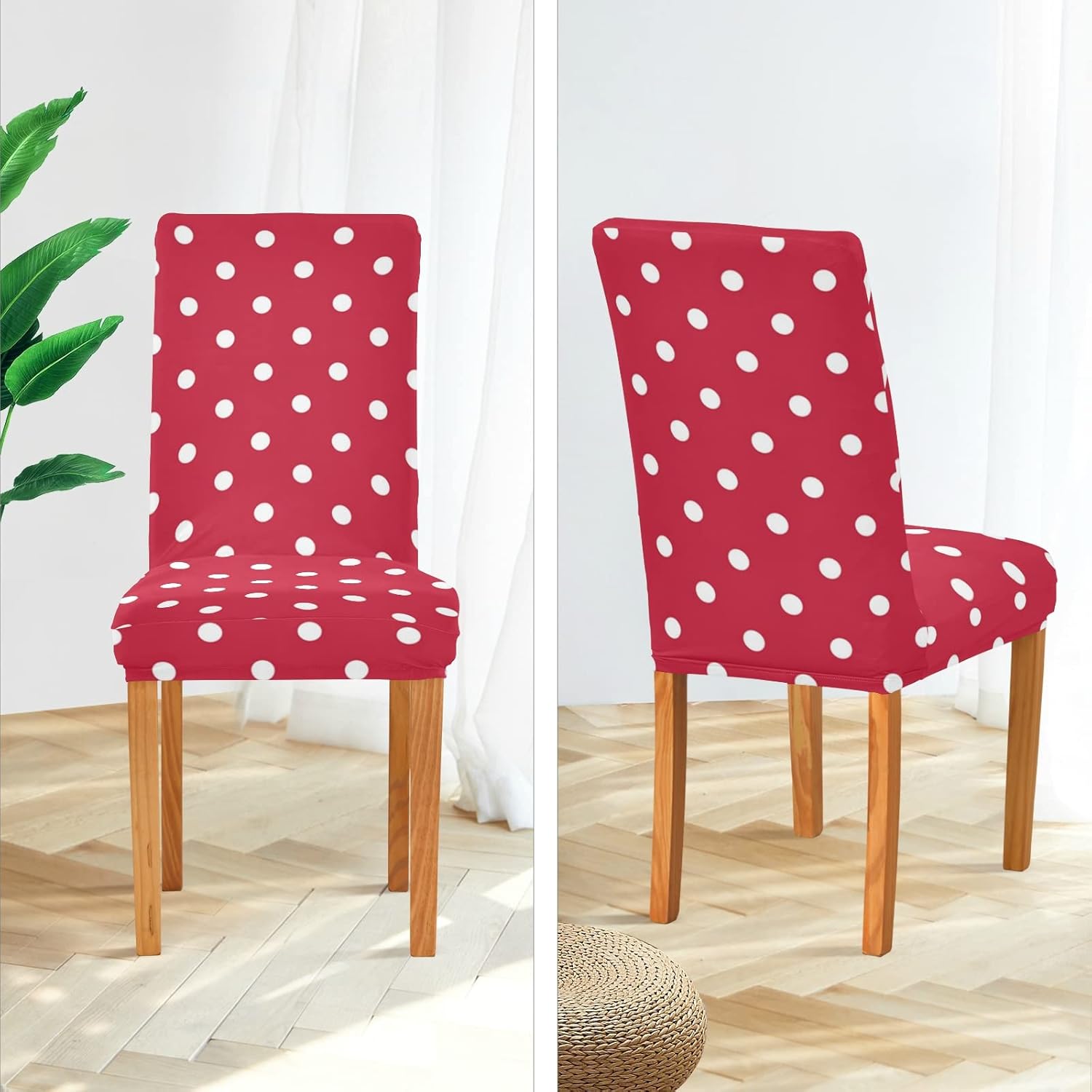 ALAZA Fundas para sillas de Navidad, diseño de lunares rojos y blancos, para decoración del hogar, cocina, comedor, elásticas, extraíbles y