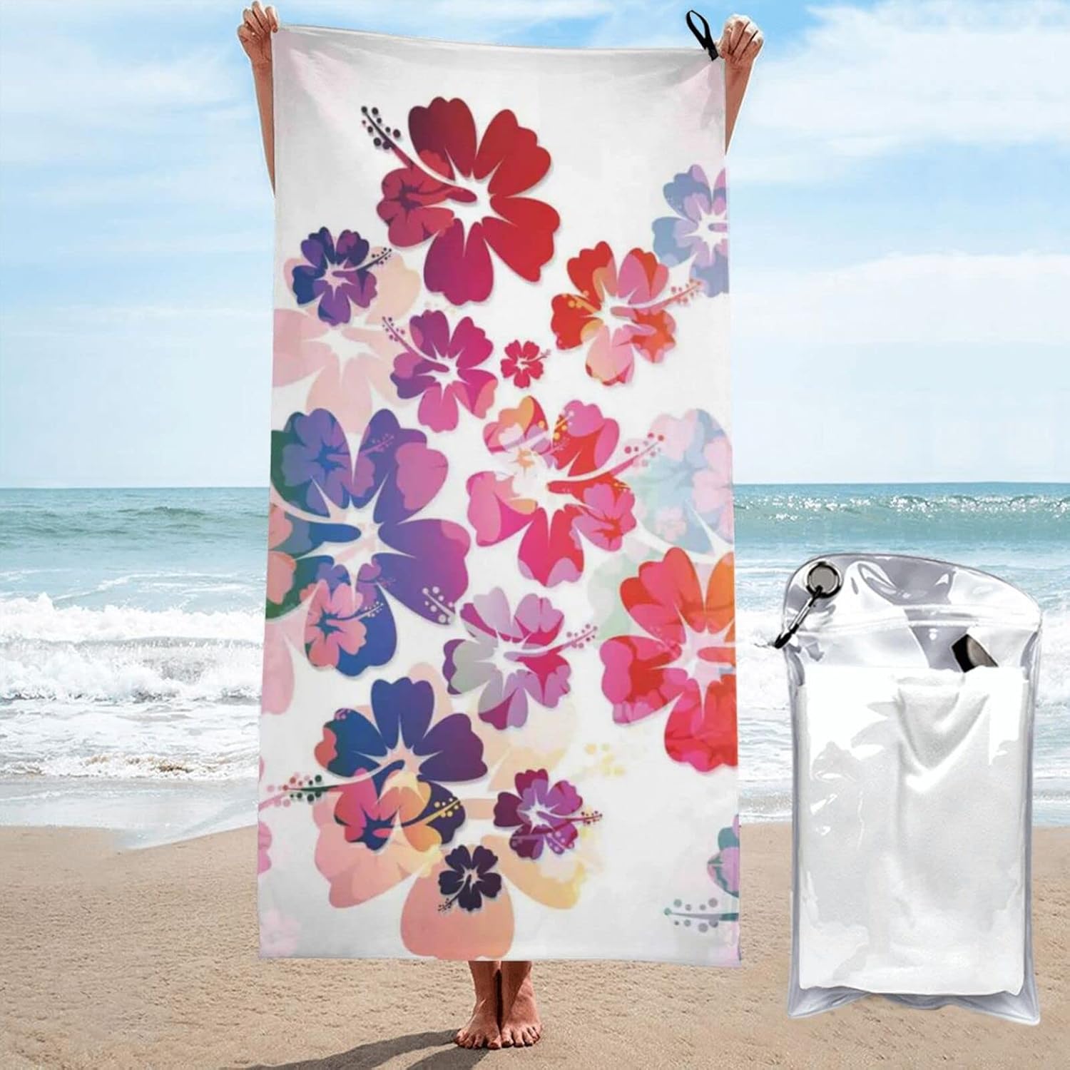 ZERAOKE Toalla de playa de microfibra con estampado de flores hawaianas para adultos, 31.5 x 63 pulgadas, toallas de playa de viaje de gran tamaño
