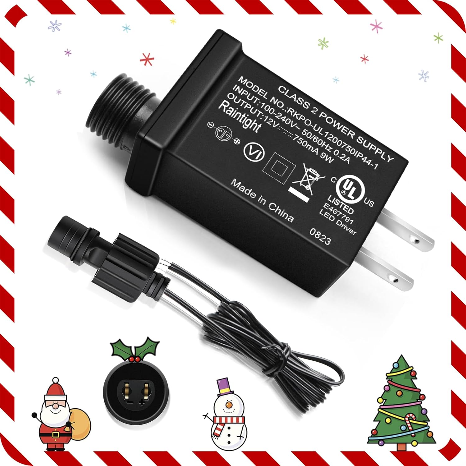 Fuente de alimentación LED de transformador LED clase 2 de 12 V, 9 W, IP44, impermeable, transformador de bajo voltaje, enchufe de EE. UU. para luz