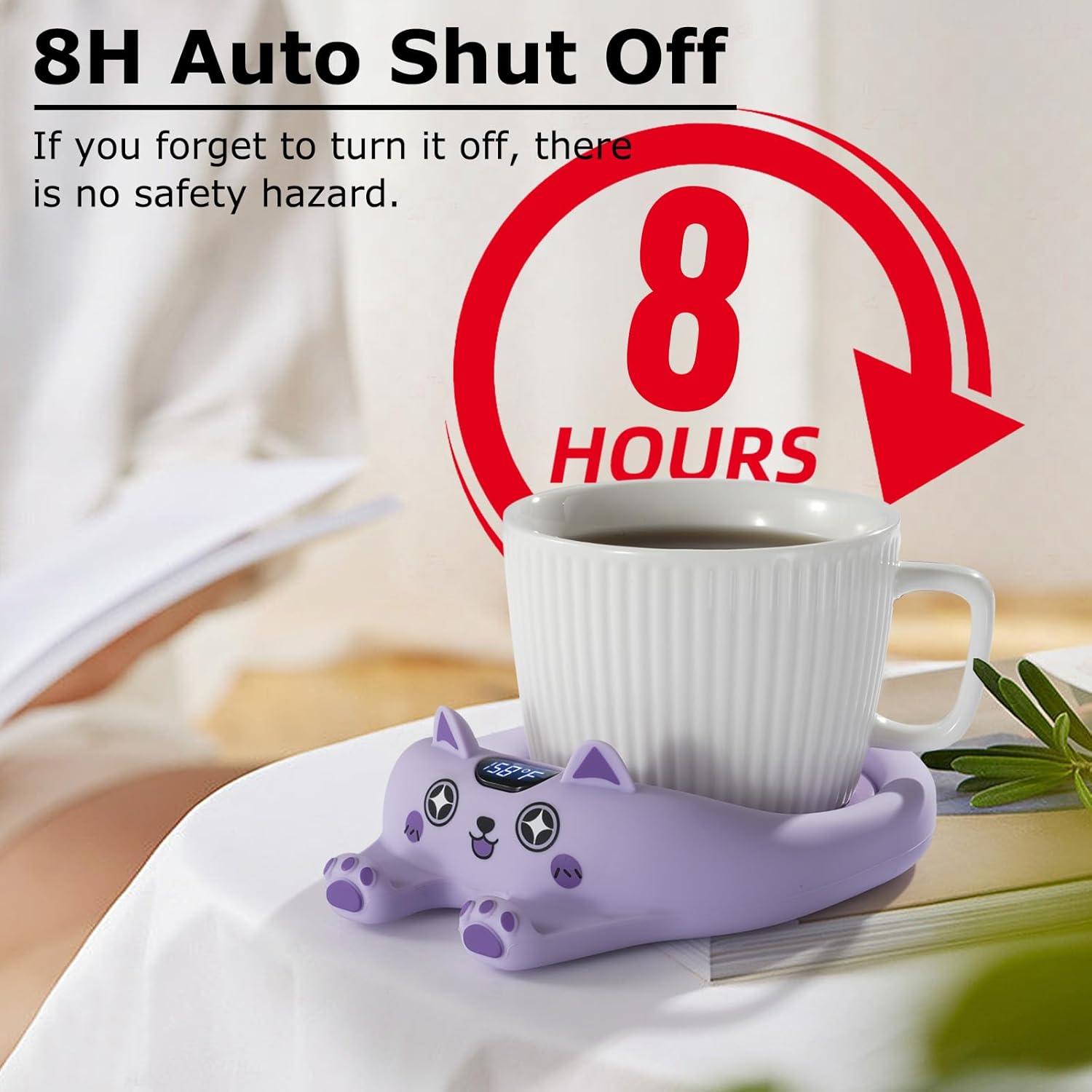 PUSEE Calentador de taza de café con apagado automático, calentador de café de 3 temperaturas para escritorio, placa calentador de velas derrite de