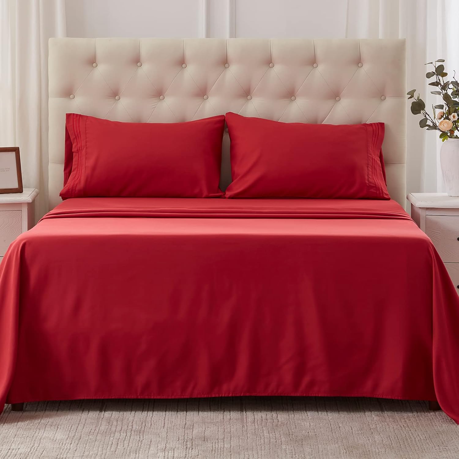 NexHome – Juego de sábanas de tamaño Queen para cama matrimonial, color gris, de microfibra, negro, juego de sábanas lavables, juego de sábanas de