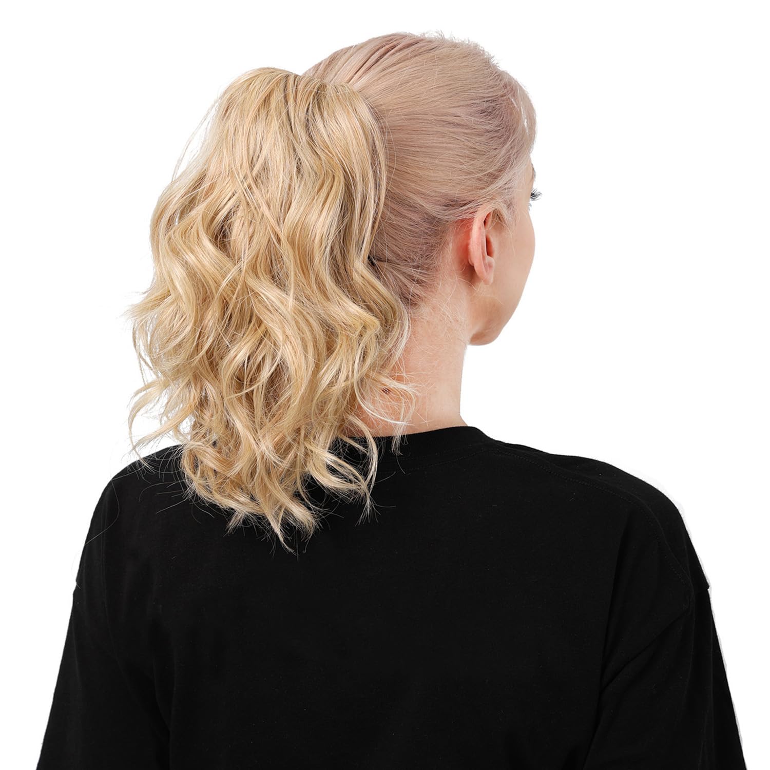Colas de caballo de garra mediana, extensiones de cabello sintético ondulado y rizado, extensiones de cabello con clip para mujeres y niñas (marrón