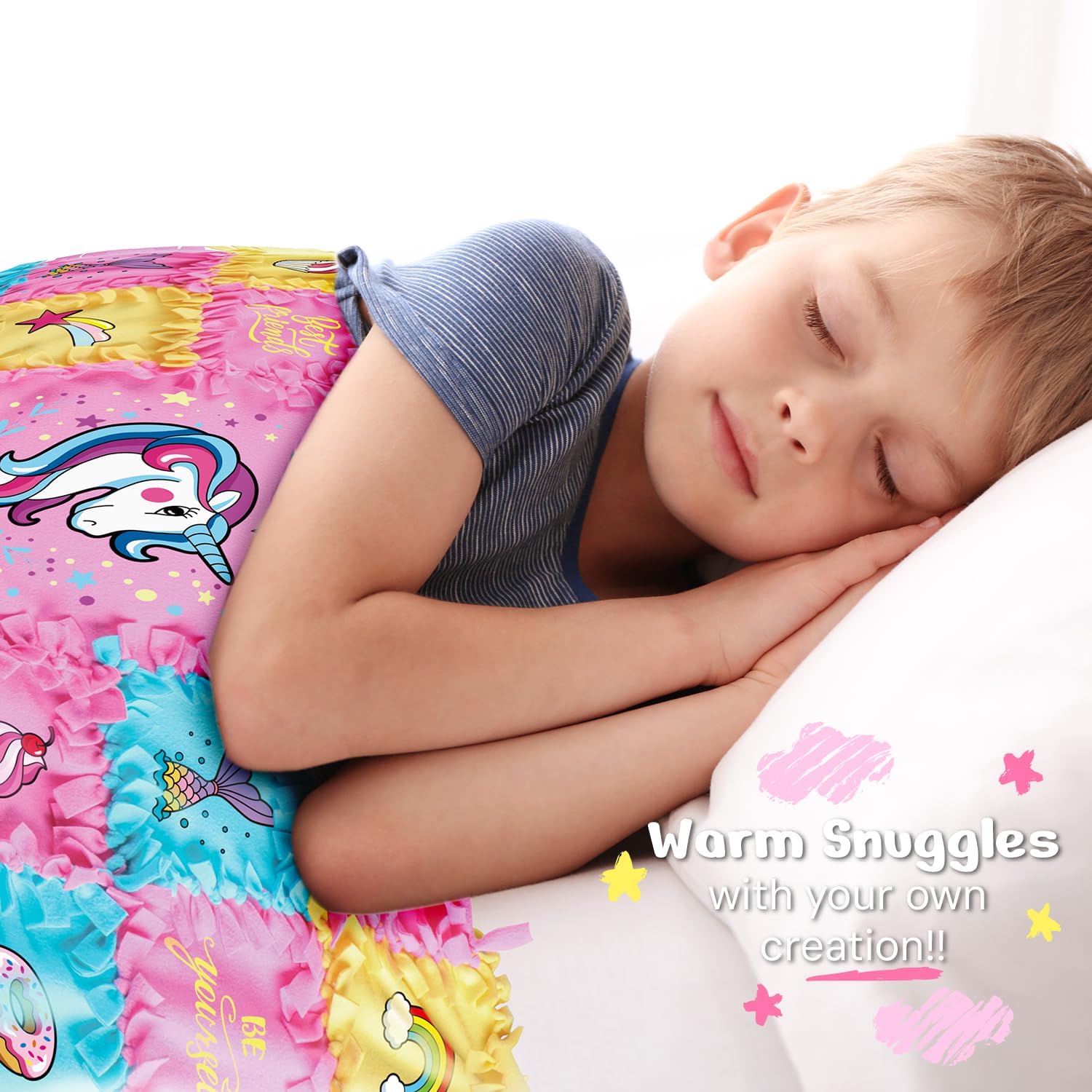 EDUMAN Unicorn Tuck N’ Atando Kits de manta de forro polar  Manualidades de bricolaje para niñas a partir de 6 años  Ideas de regalos de arte y
