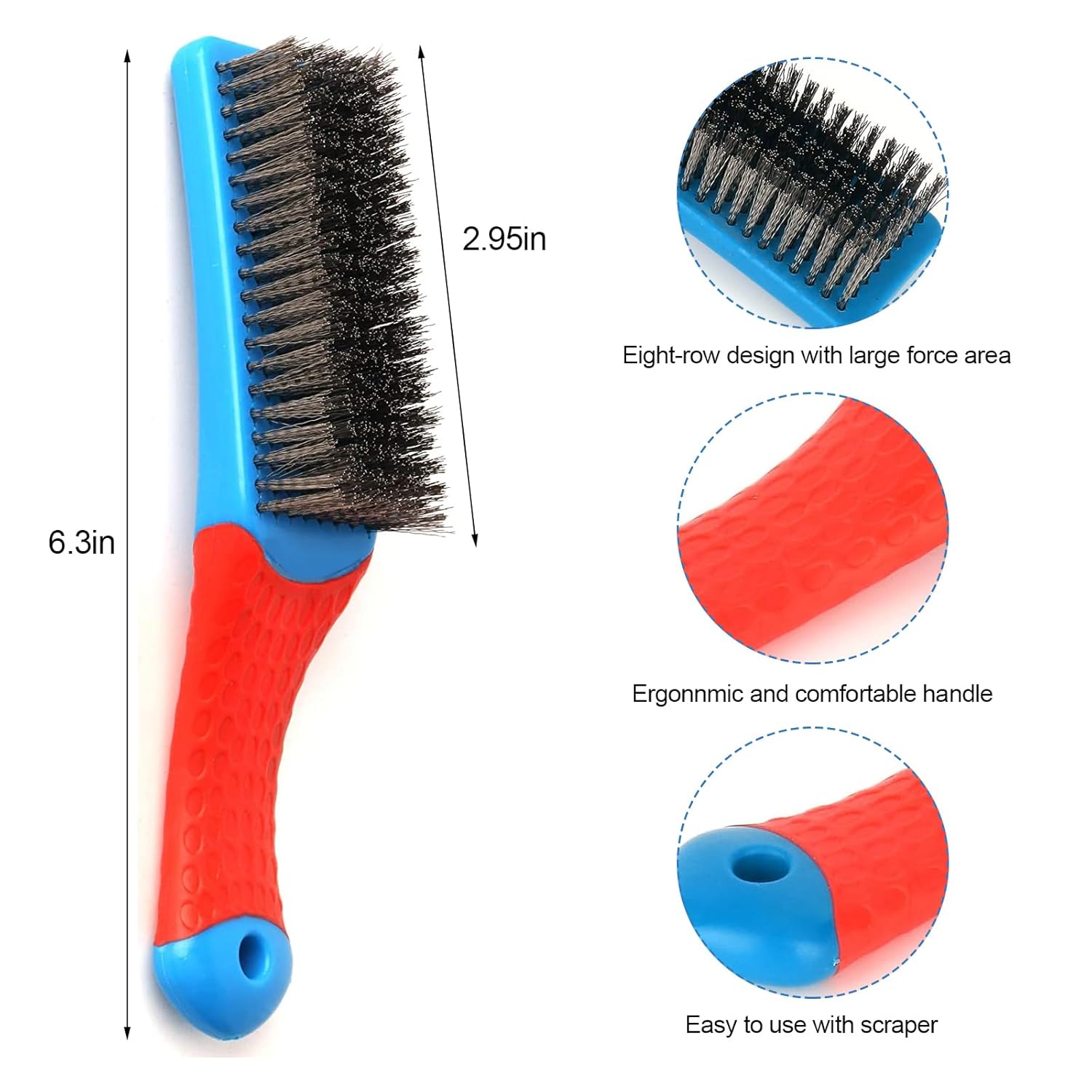 Paquete de 2 cepillos de alambre para limpieza, cepillo de alambre de acero inoxidable resistente para limpieza de óxido de metal, limpieza de