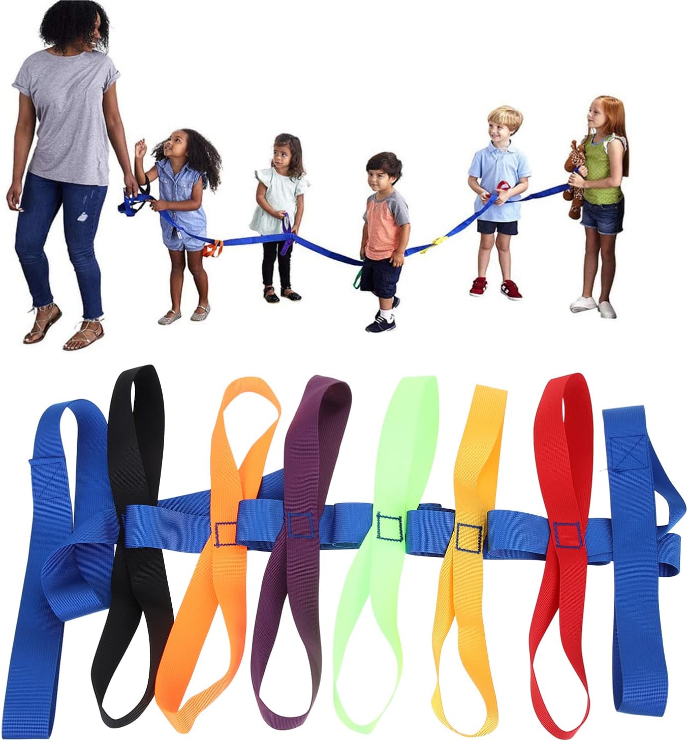 Gadpiparty Cuerda de caminar para niños, cuerda de seguridad para caminar con 12 asas, cuerda ajustable de seguridad al aire libre para guardería
