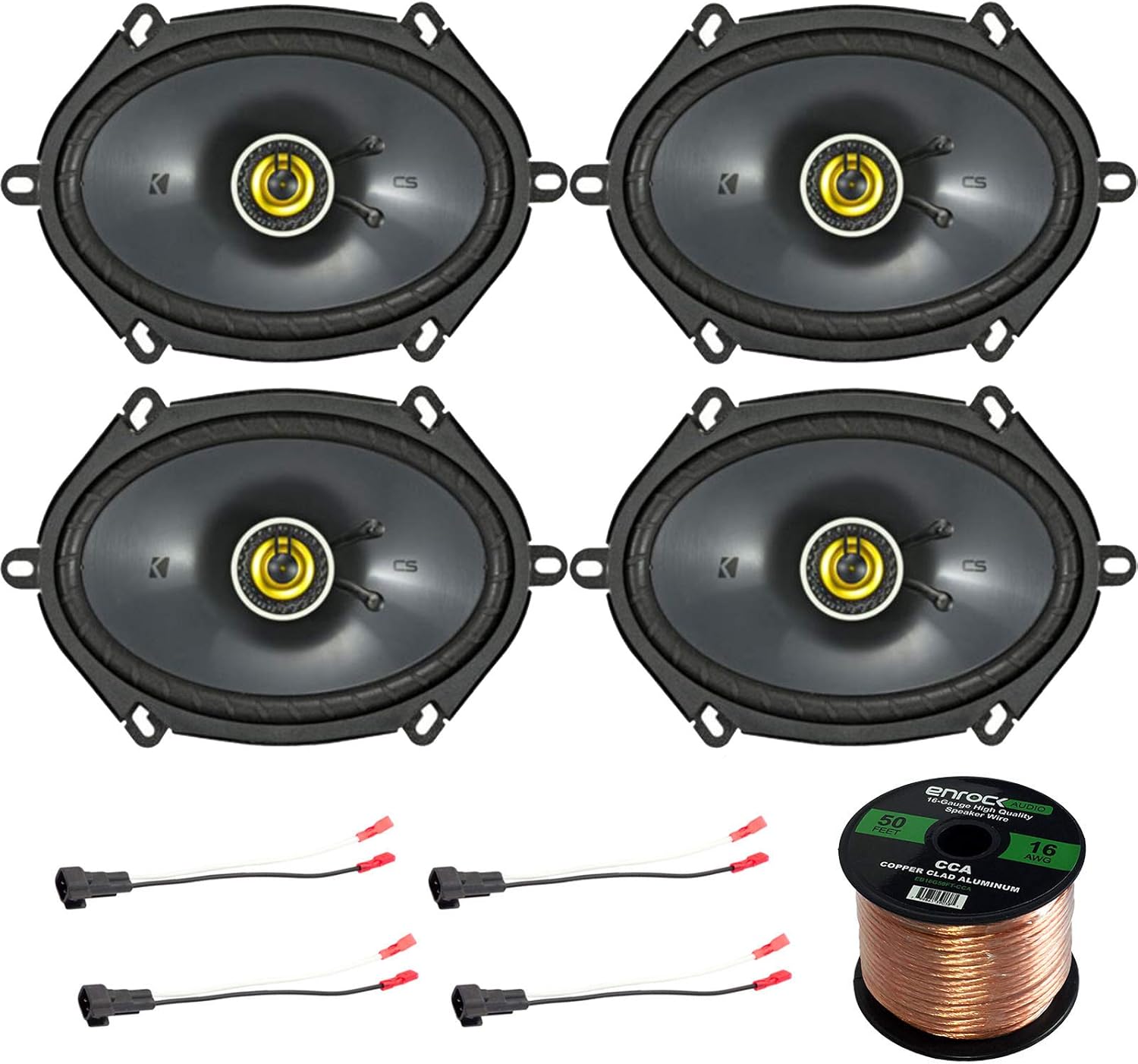 Kicker 40CS684 – Juego de 4 altavoces estéreo coaxiales de 2 vías para automóvil de 6 x 8 pulgadas, 450 W, 4 Metra 72-5600 conectores de altavoz