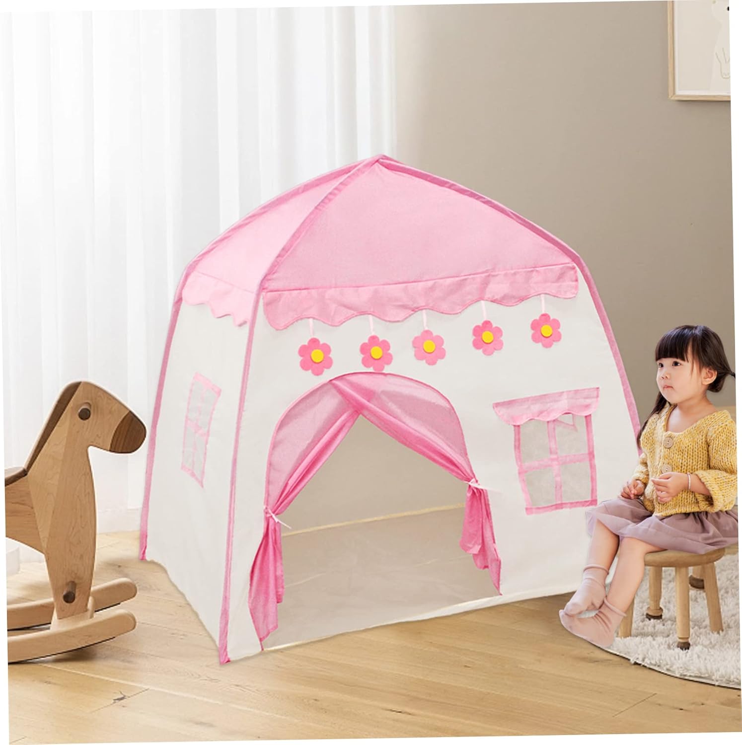 Tienda de campaña de princesa de 51.18 x 39.37 x 51.18 pulgadas, tipi para niños, castillo de princesa, tipi, gran casa de juegos de hadas para