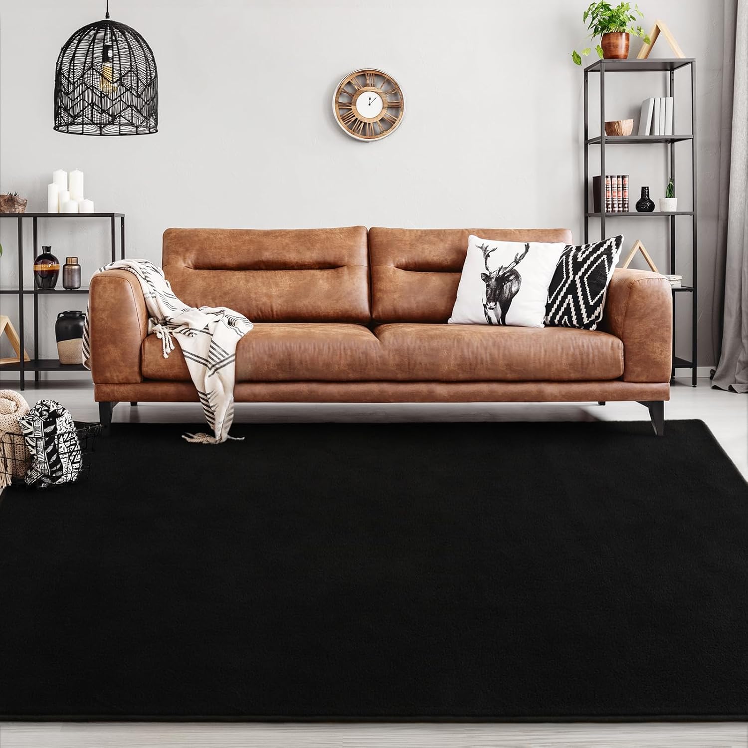 Alfombras de área para dormitorio, sala de estar, 4 x 6, color negro, súper suaves, cómodas, gruesas de espuma viscoelástica, alfombra de interior,