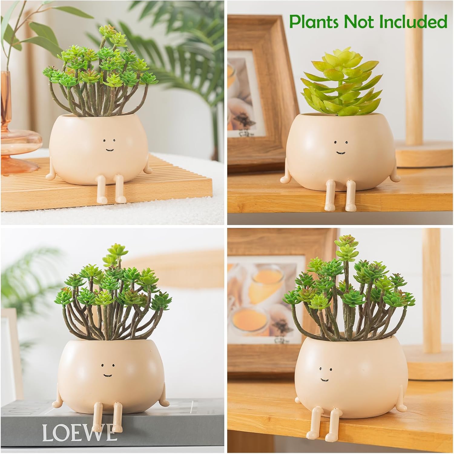 Macetas para sentarse, macetas para suculentas, macetas de cabeza de 4.7 pulgadas para plantas de interior, bonitas macetas de resina con orificio