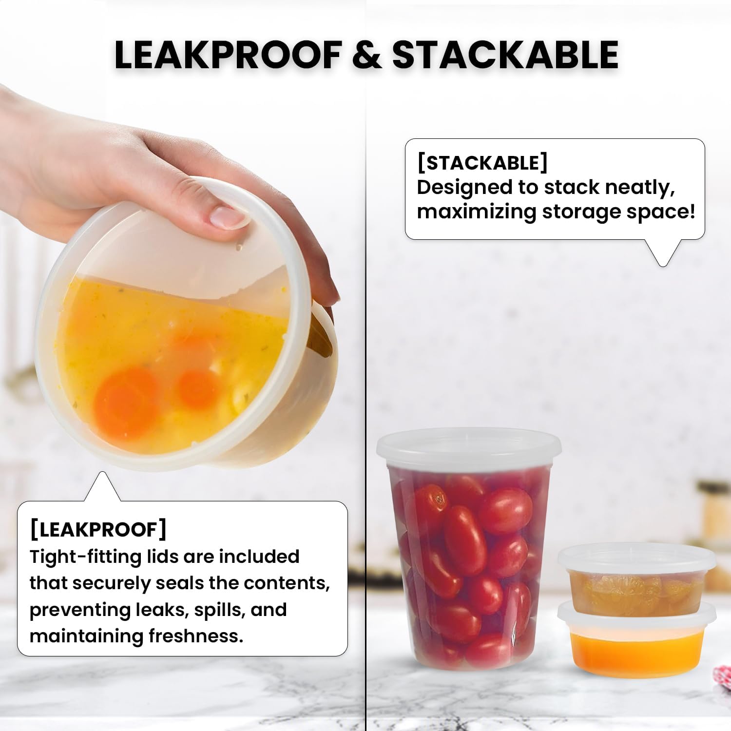 Klex Recipientes para delicatessen con tapas herméticas, sin BPA, de plástico pesado, para preparación de comidas, para sopa, congelador,