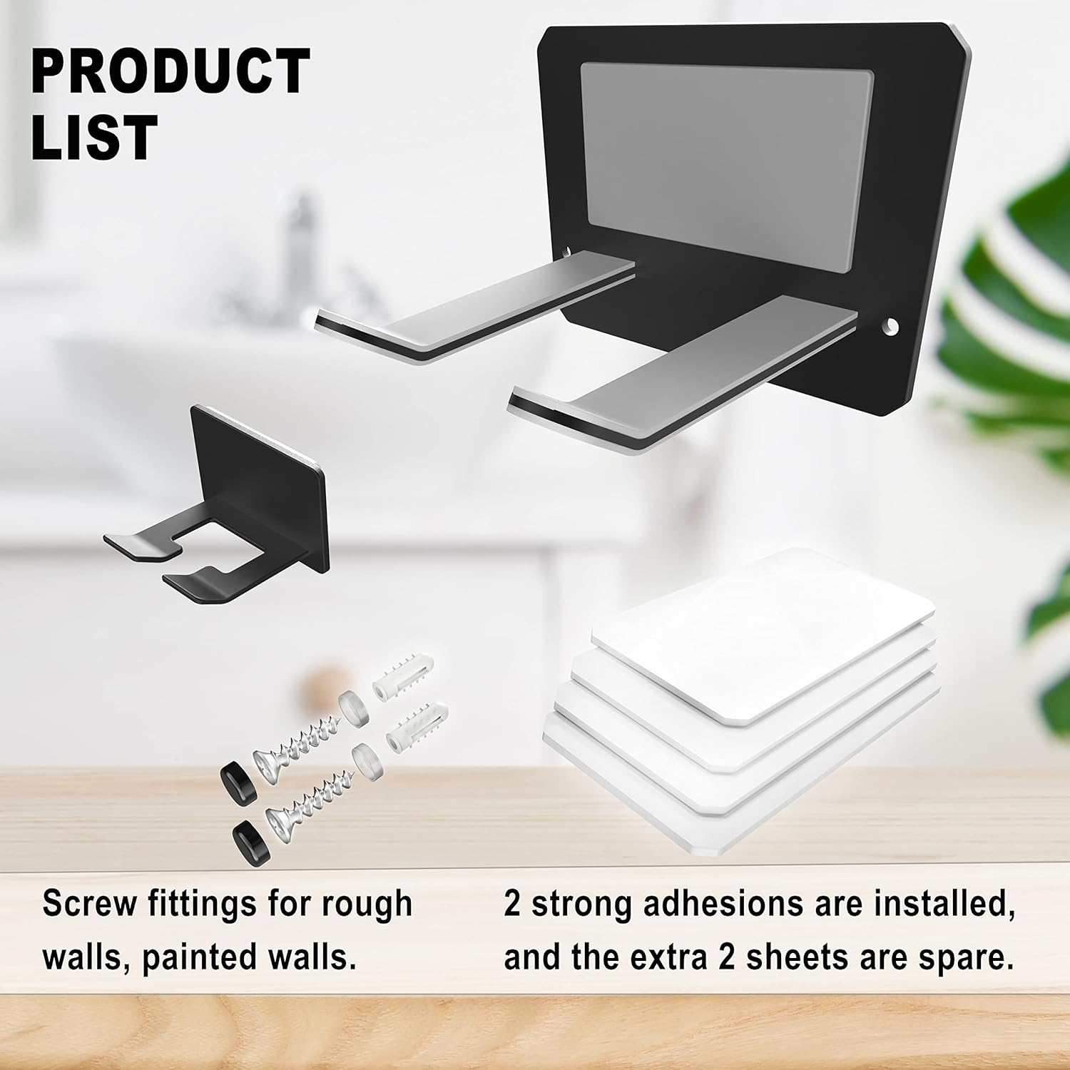Soporte adhesivo para secador de pelo de montaje en pared, organizador adhesivo para secador de pelo, compatible con secadores de pelo Dyson (negro)