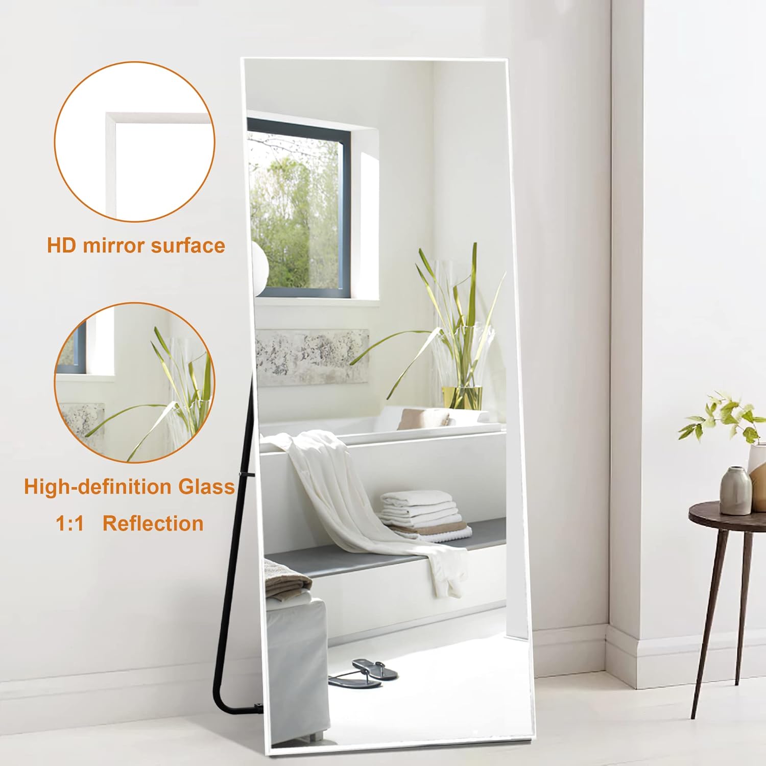MIRUO Espejo de longitud completa de 55 x 16 pulgadas, espejo de cuerpo completo, espejo blanco de suelo y de longitud completa para pared, espejo