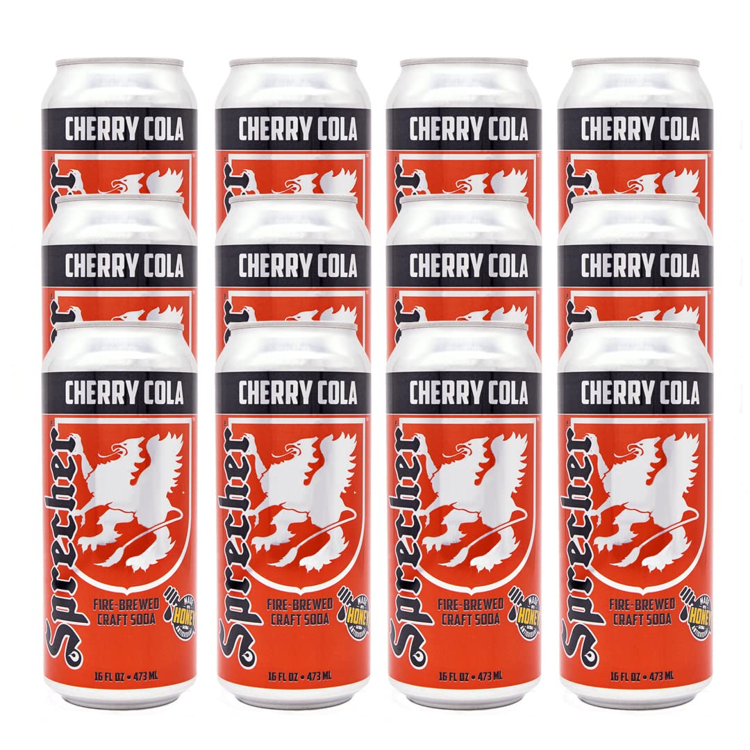 Sprecher Cherry Cola, gran sabor, hecho a mano, elaborado al fuego, gourmet, soda artesanal, lata de 16 onzas, paquete de 12