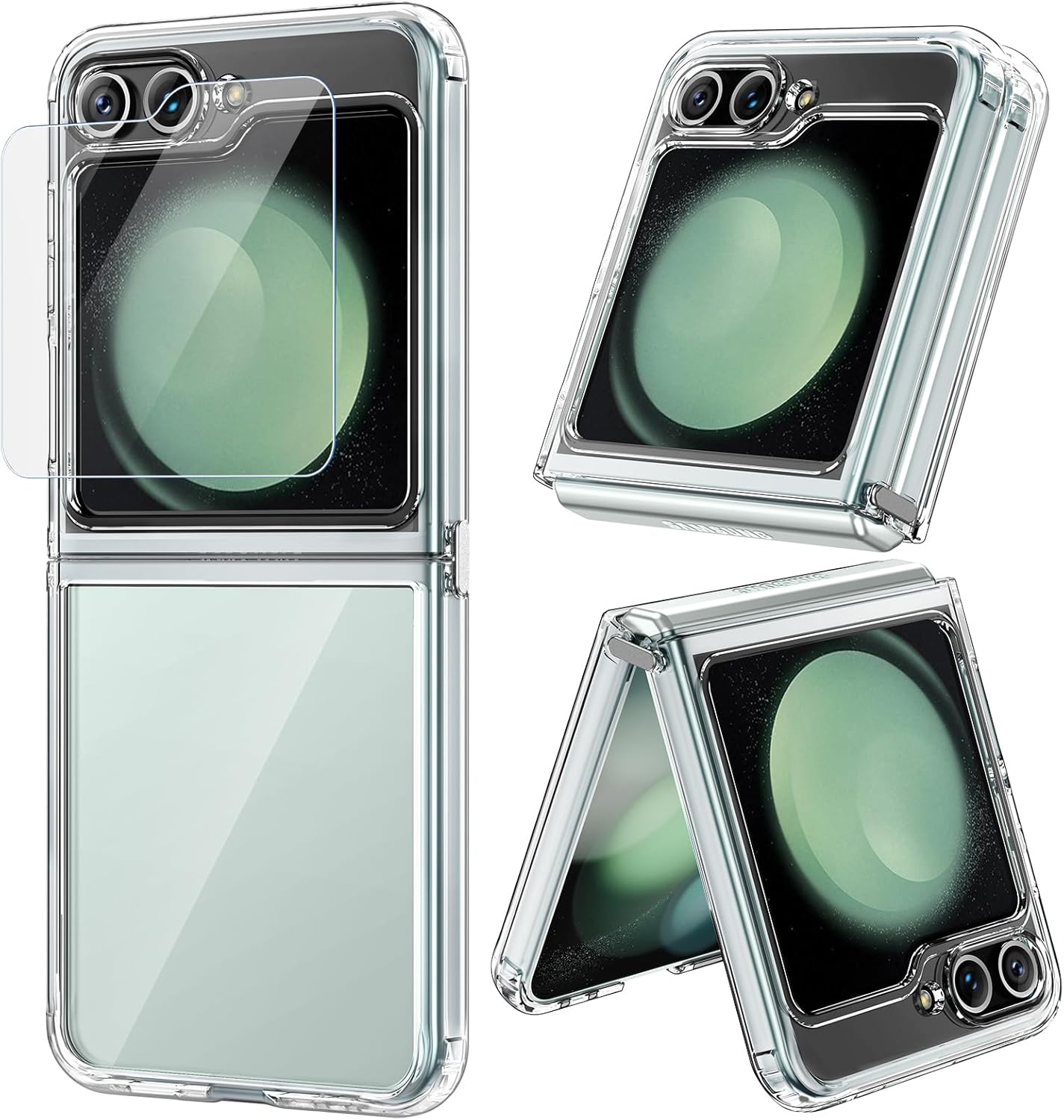 VEGO Funda para Samsung Galaxy Z Flip 5 con protector de pantalla, TPU transparente antiamarilleo, ultradelgada, resistente al desgaste, pintura en